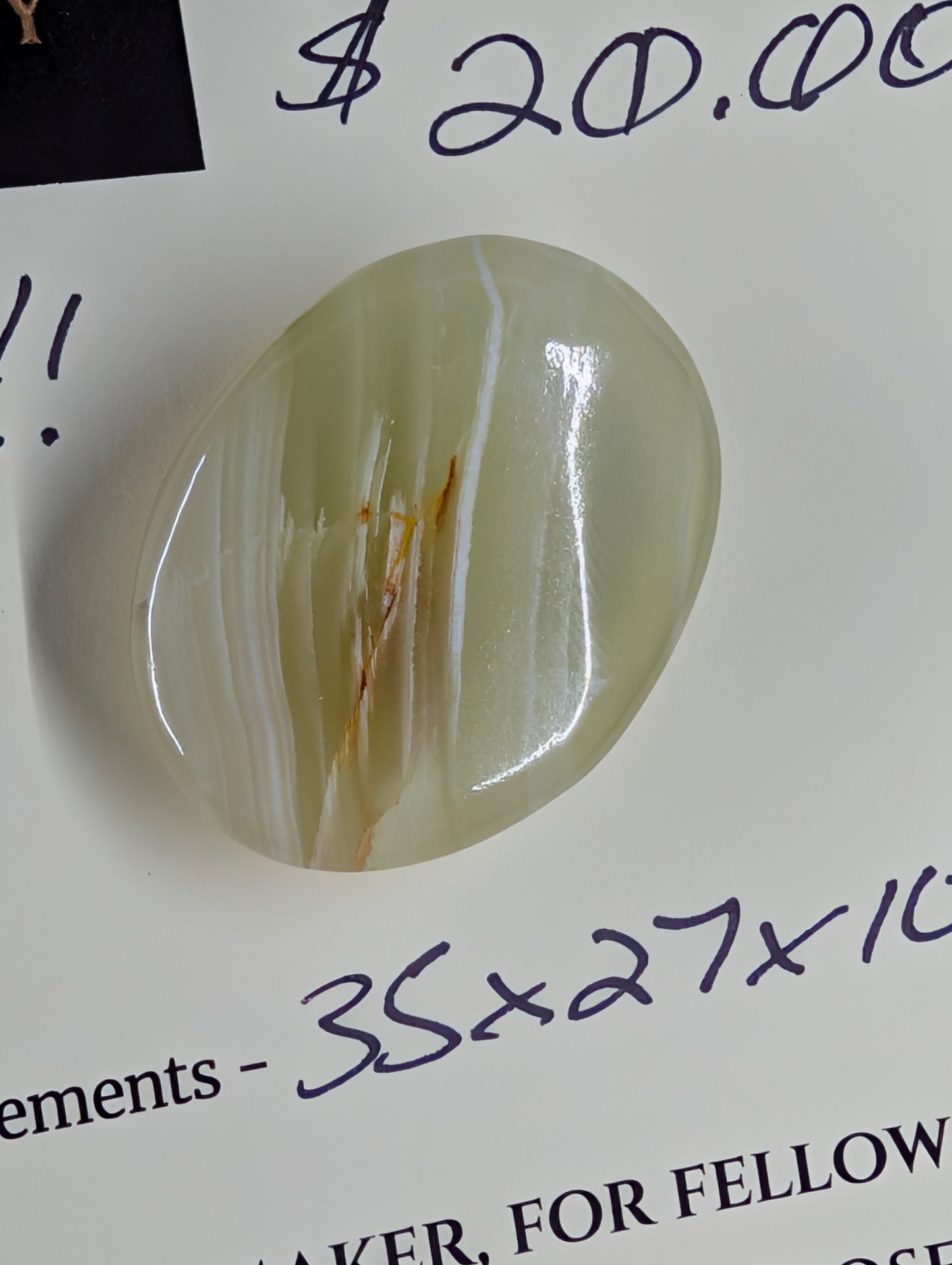 Green Banded Calcite Cabochon for Wire Wrapping - Back not Flat