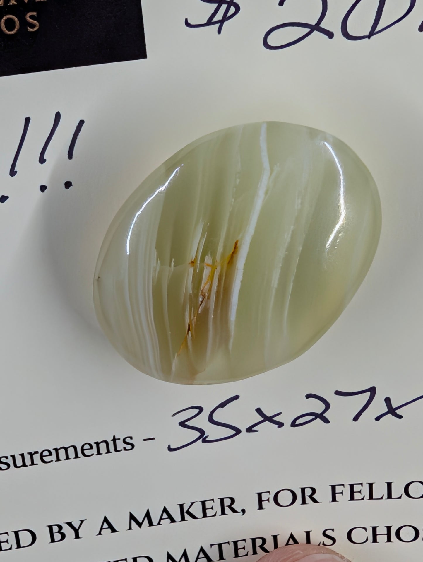 Green Banded Calcite Cabochon for Wire Wrapping - Back not Flat