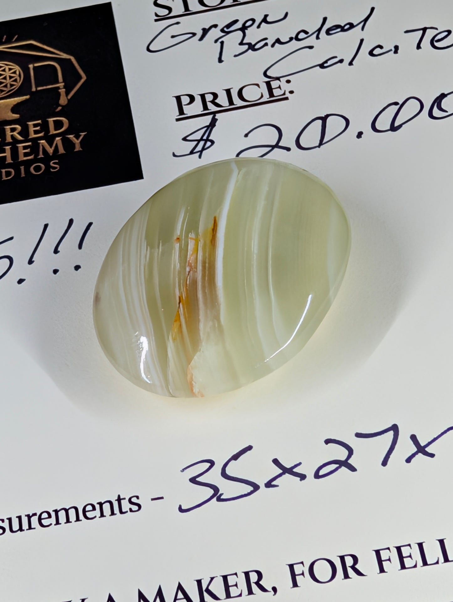 Green Banded Calcite Cabochon for Wire Wrapping - Back not Flat