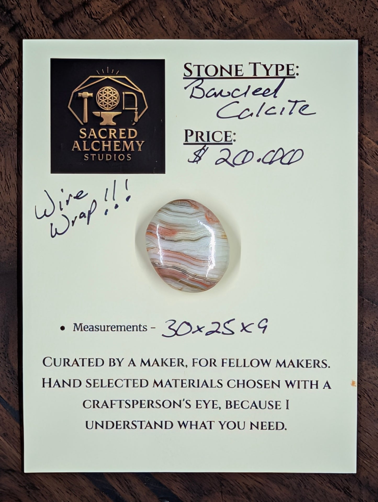 Green Banded Calcite Cabochon for Wire Wrapping - Back not Flat