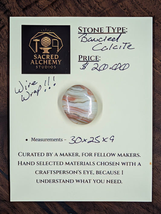 Green Banded Calcite Cabochon for Wire Wrapping - Back not Flat