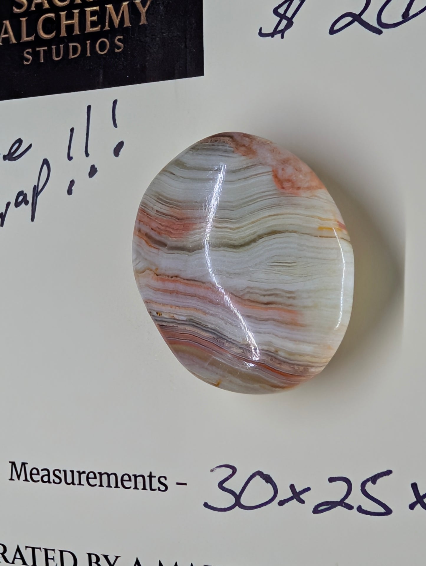 Green Banded Calcite Cabochon for Wire Wrapping - Back not Flat