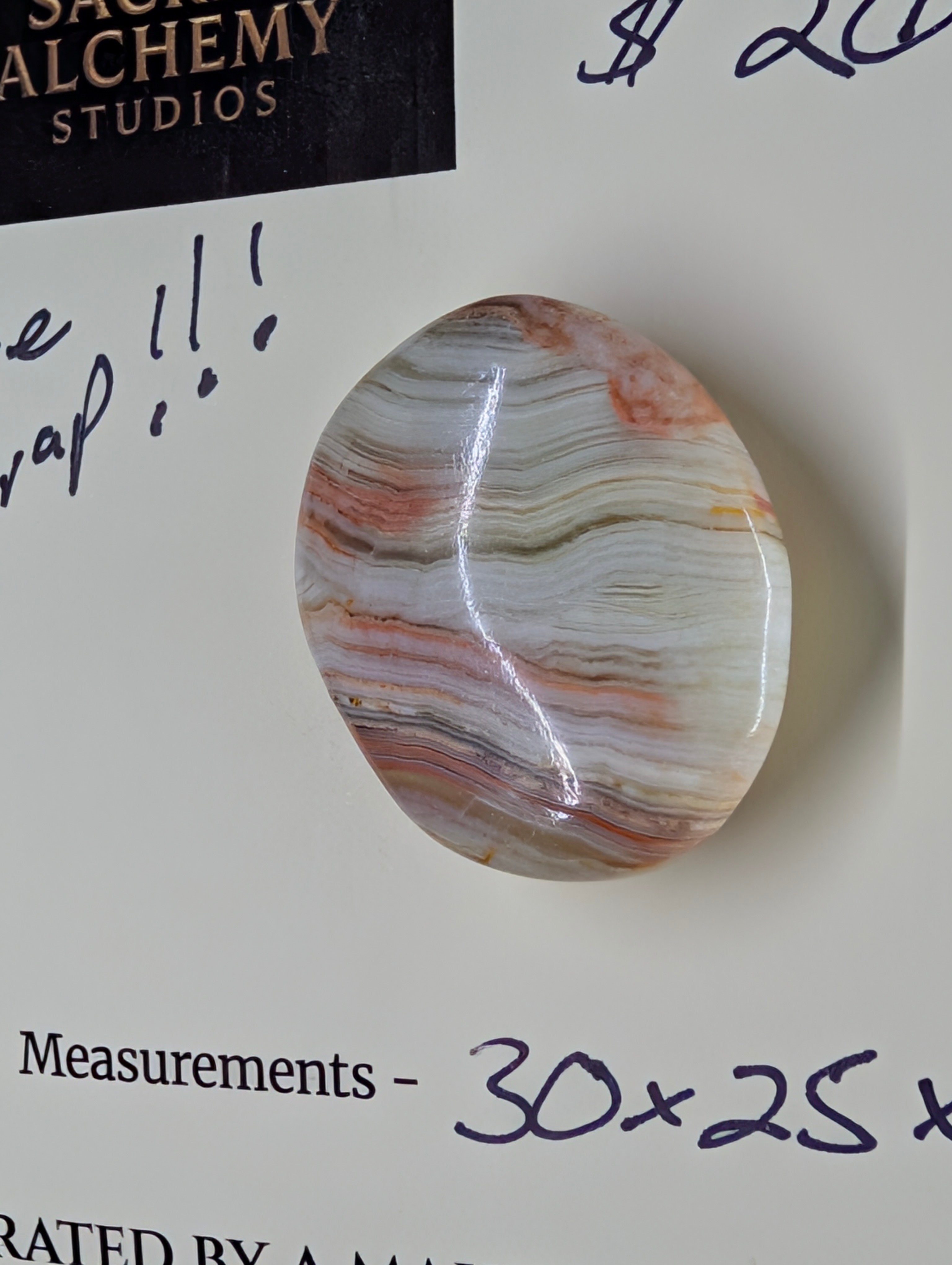 Green Banded Calcite Cabochon for Wire Wrapping - Back not Flat by Sacred Alchemy Studios