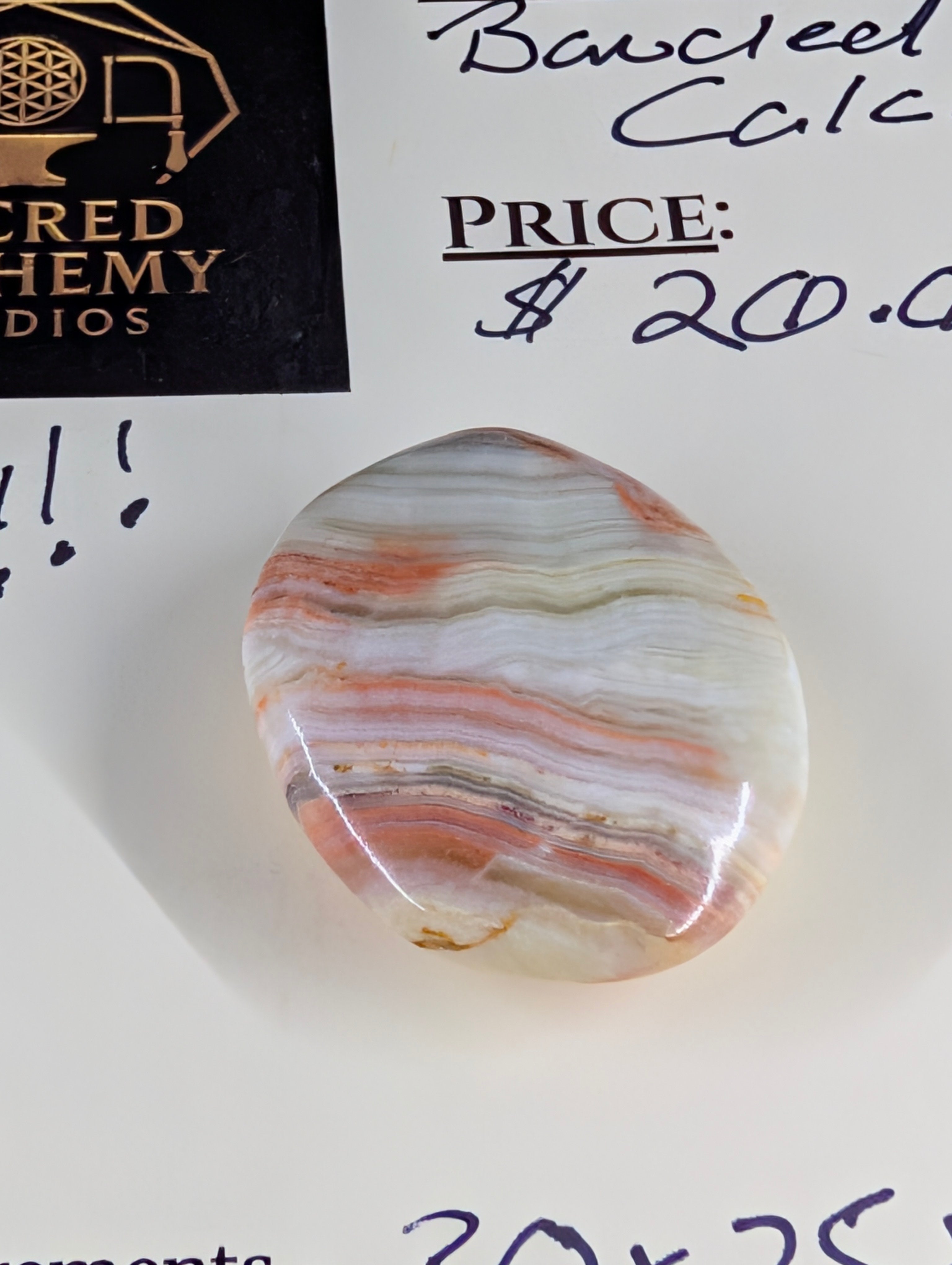 Green Banded Calcite Cabochon for Wire Wrapping - Back not Flat by Sacred Alchemy Studios