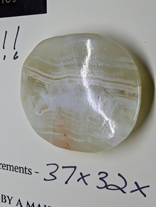 Green Banded Calcite Cabochon for Wire Wrapping - Back not Flat