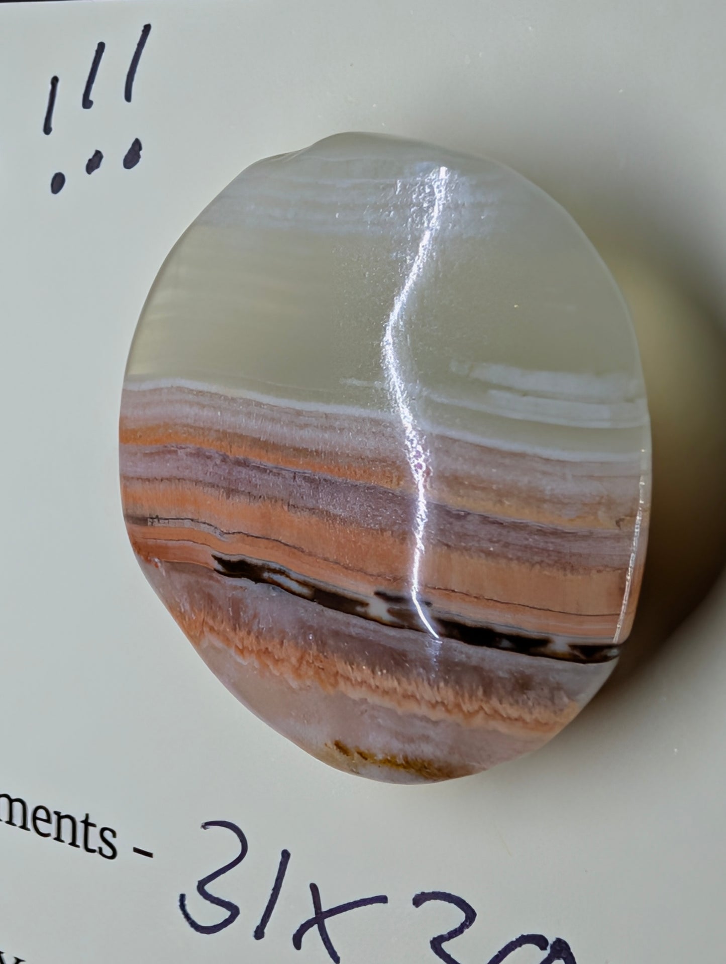 Green Banded Calcite Cabochon for Wire Wrapping - Back not Flat