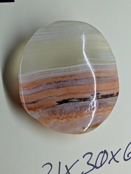 Green Banded Calcite Cabochon for Wire Wrapping - Back not Flat