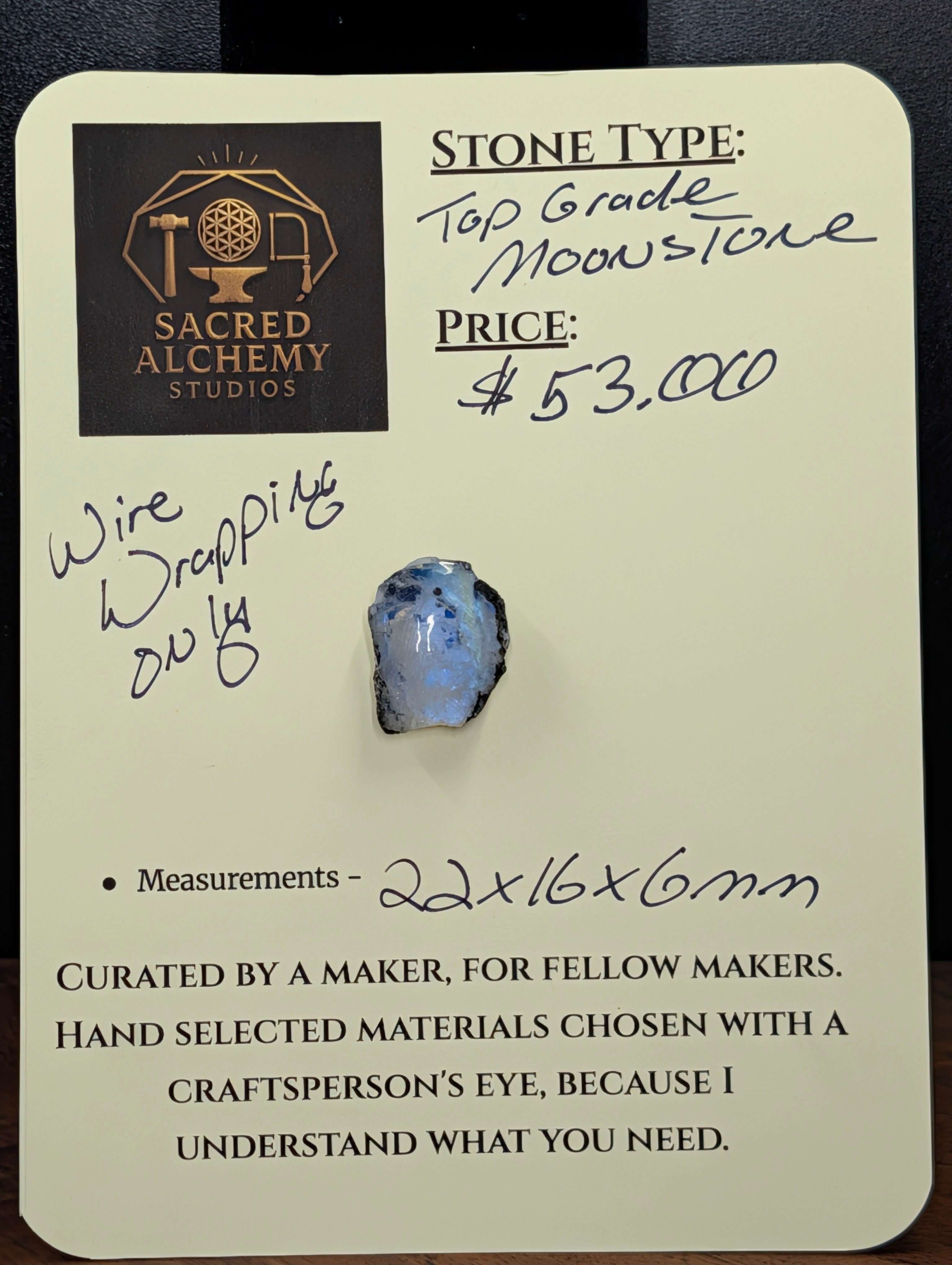 Moonstone - Real Orthoclase Moonstone with Tourmaline - Mined in India - Polished Face and Back by Sacred Alchemy Studios