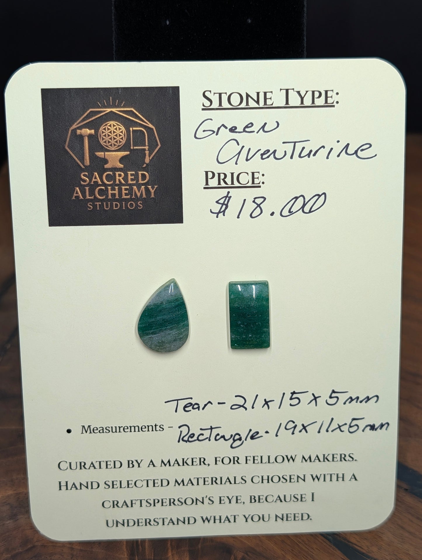 Green Aventurine - Karnataka, India - Cabochon Pair - Matched Deep Green with Natural Mica Sparkle