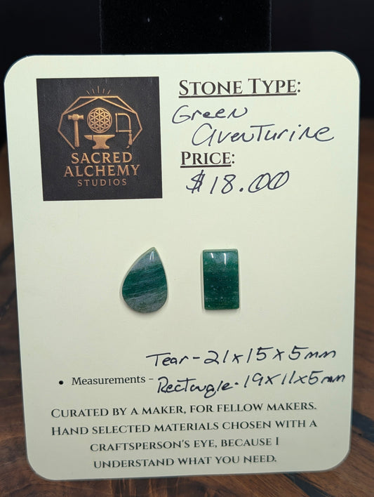 Green Aventurine - Karnataka, India - Cabochon Pair - Matched Deep Green with Natural Mica Sparkle