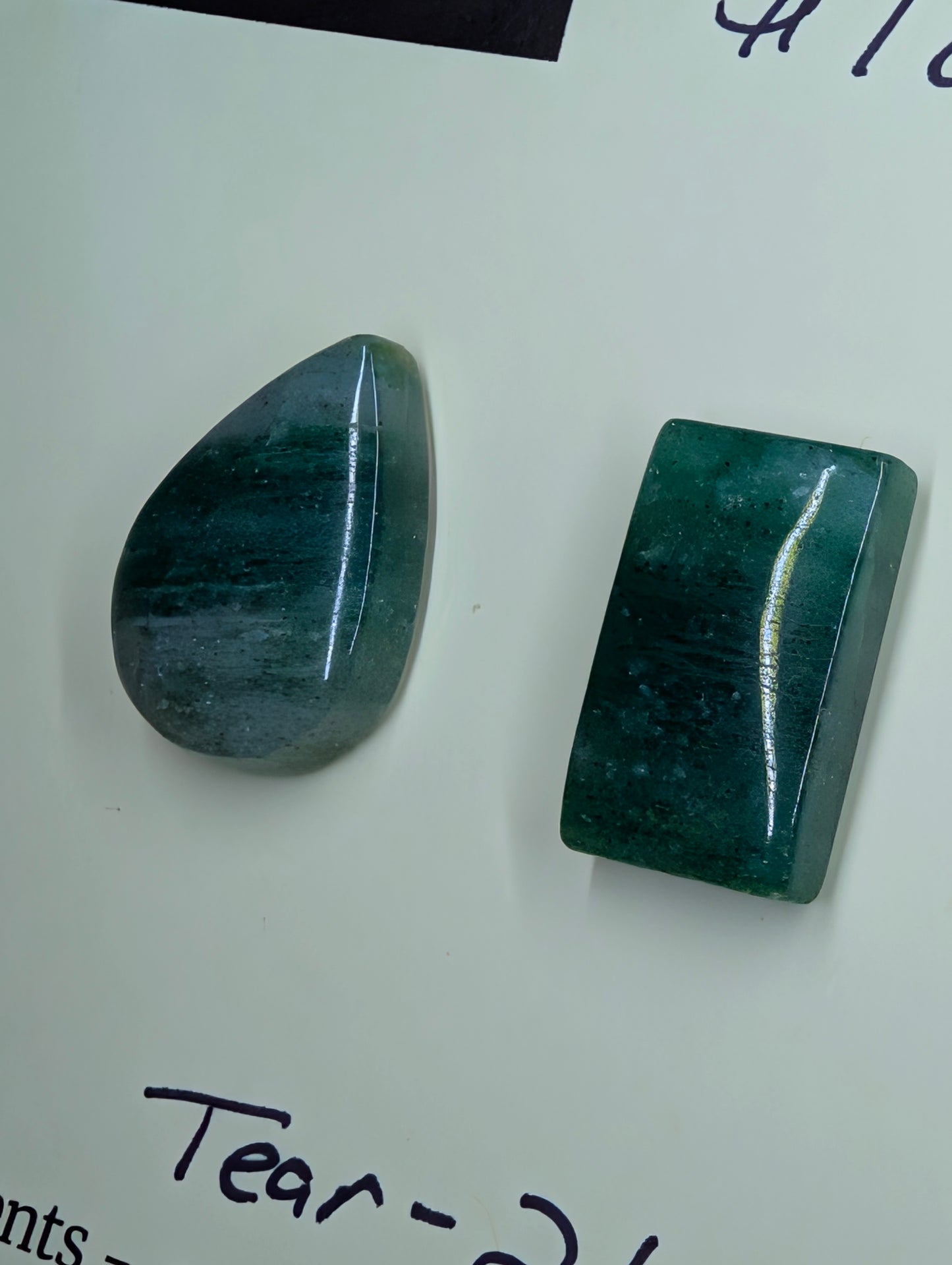 Green Aventurine - Karnataka, India - Cabochon Pair - Matched Deep Green with Natural Mica Sparkle