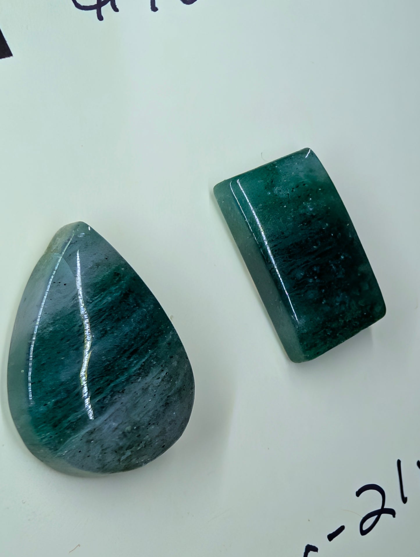 Green Aventurine - Karnataka, India - Cabochon Pair - Matched Deep Green with Natural Mica Sparkle
