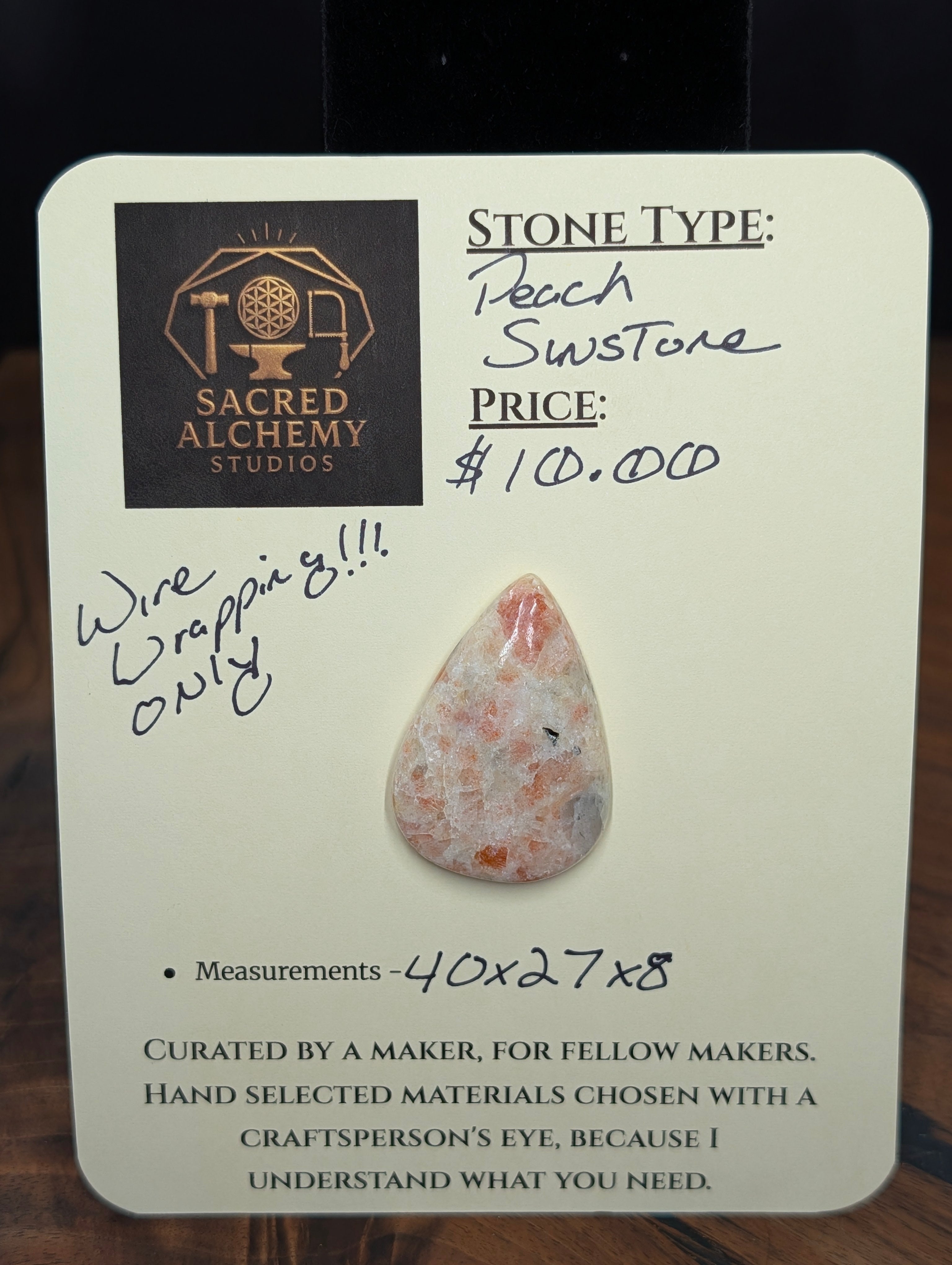 Peach Sunstone - Cabochon - Warm Copper Shimmer - BACK NOT FLAT - Wire Wrapping by Sacred Alchemy Studios