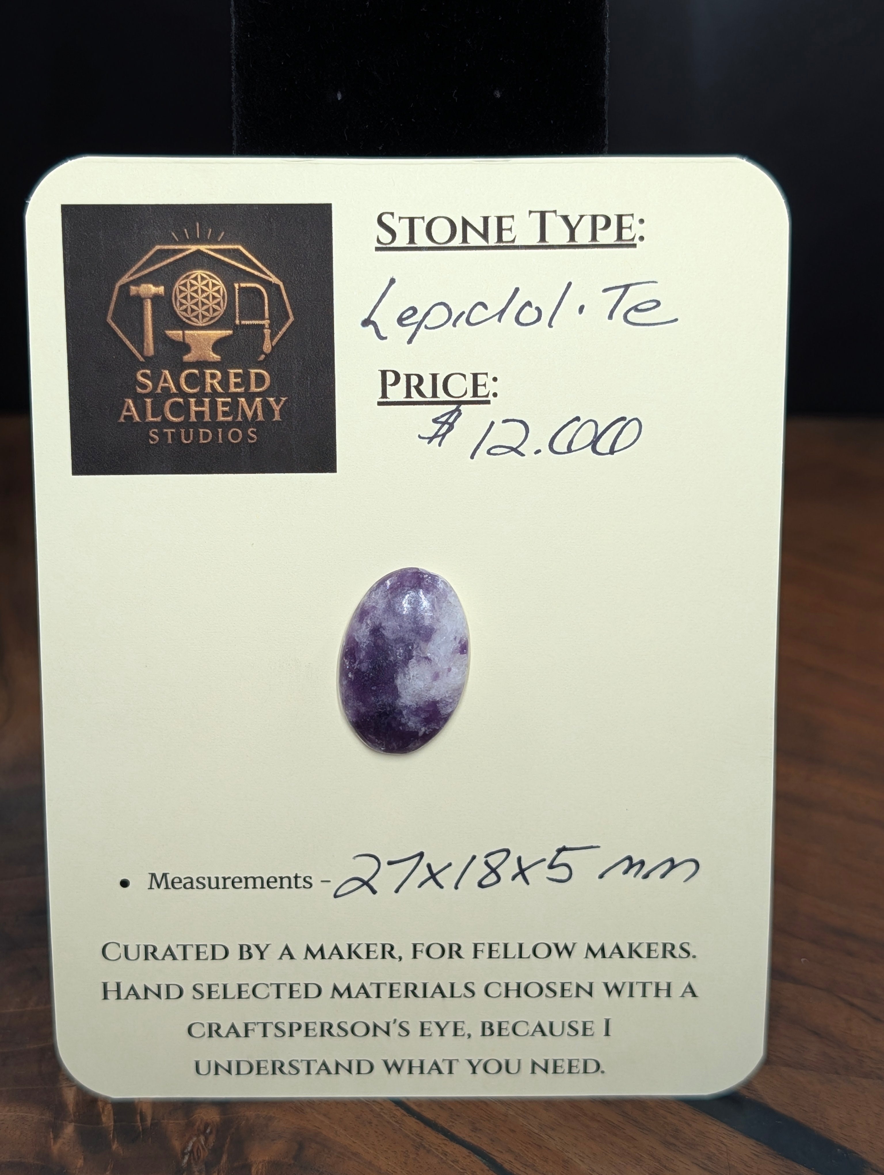 Lepidolite - India - 1 Cabochon Handcrafted by Sacred Alchemy Studios