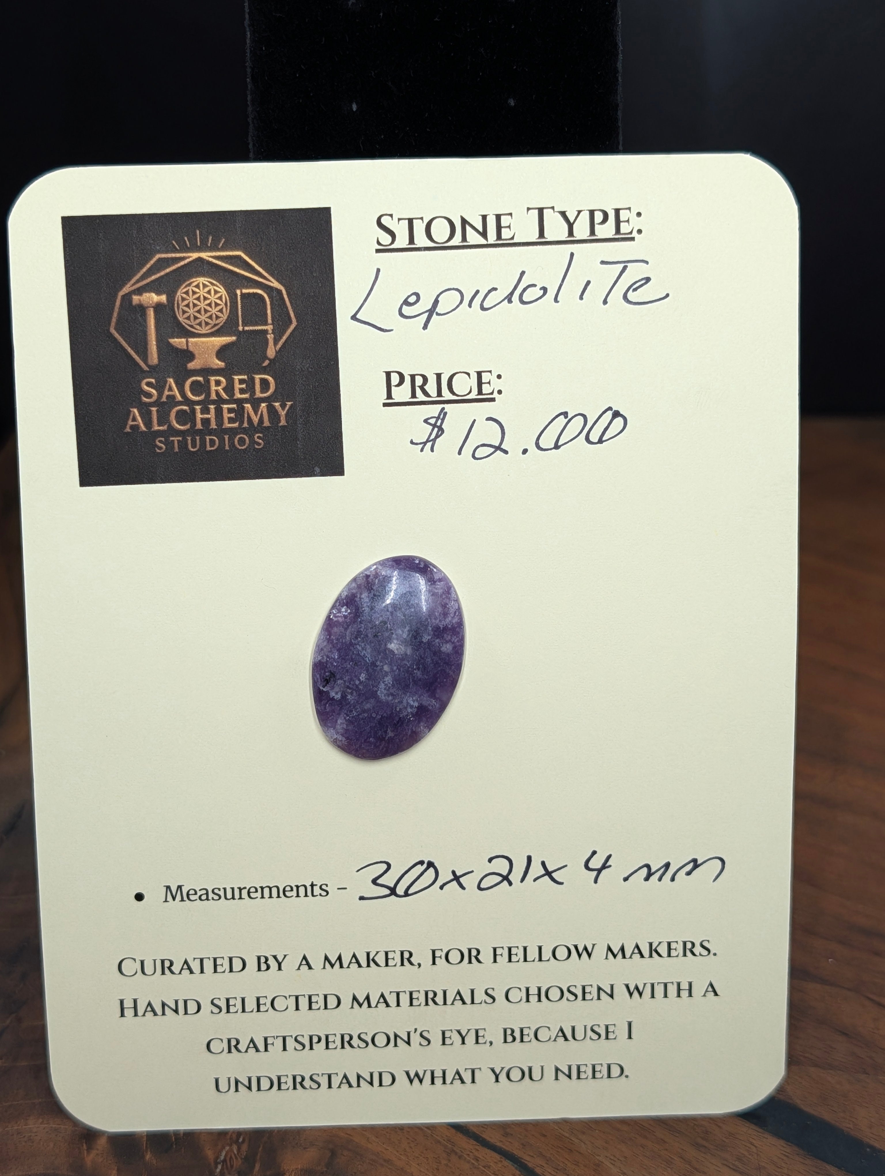 Lepidolite - India - 1 Cabochon Handcrafted by Sacred Alchemy Studios