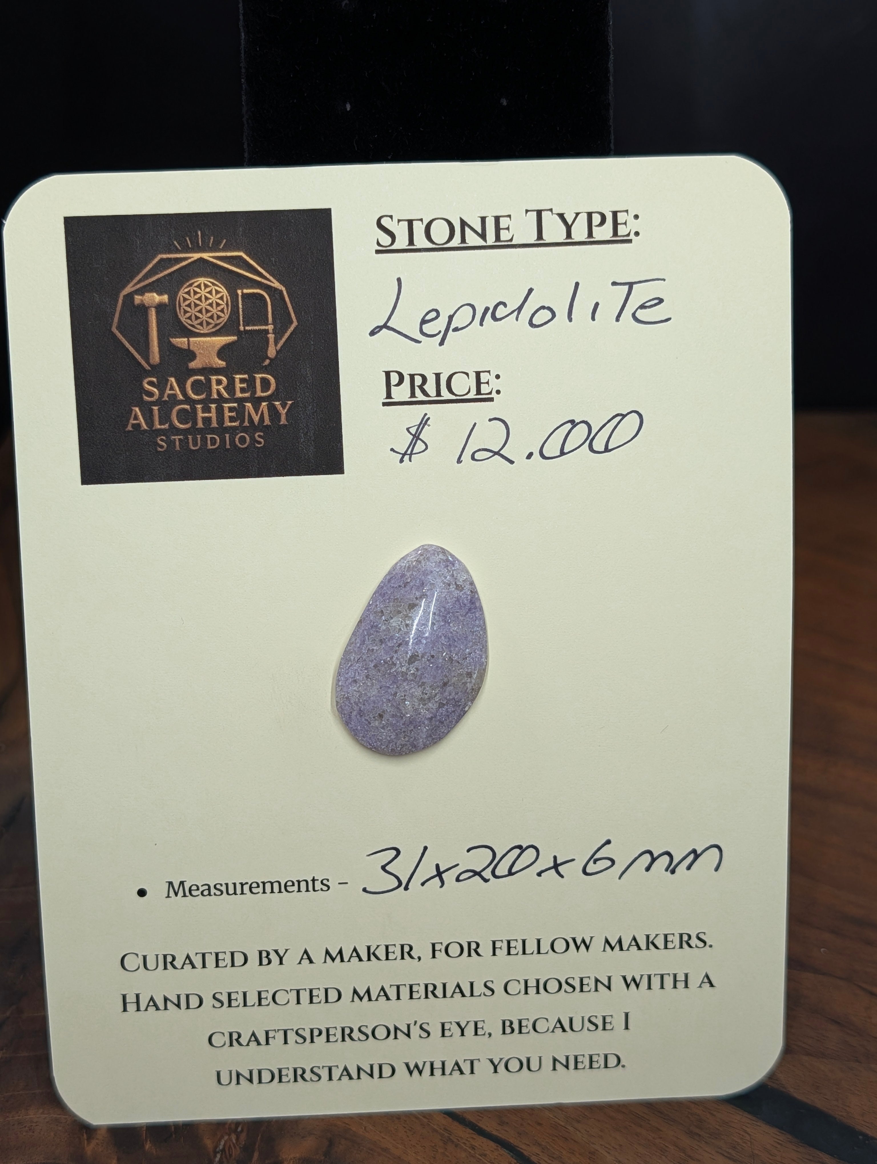 Lepidolite - India - 1 Cabochon Handcrafted- Freeform by Sacred Alchemy Studios