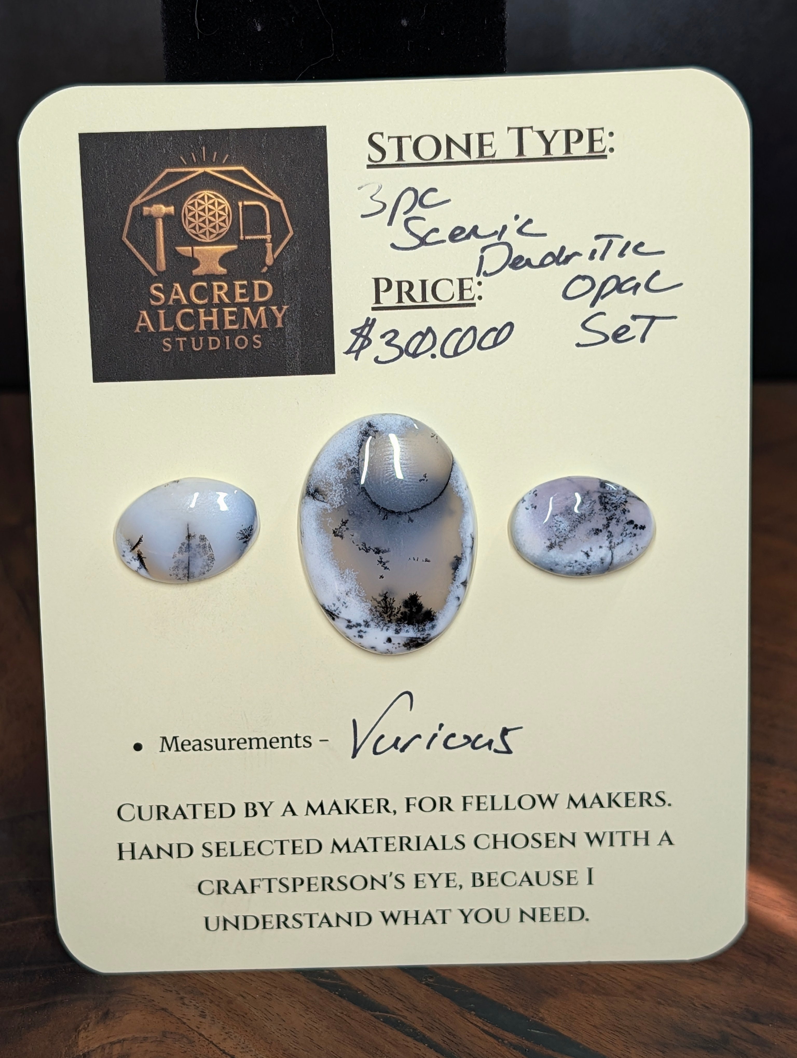 Scenic Dendritic Opal – Madagascar – 3pc Scenic Oval Set by Sacred Alchemy Studios