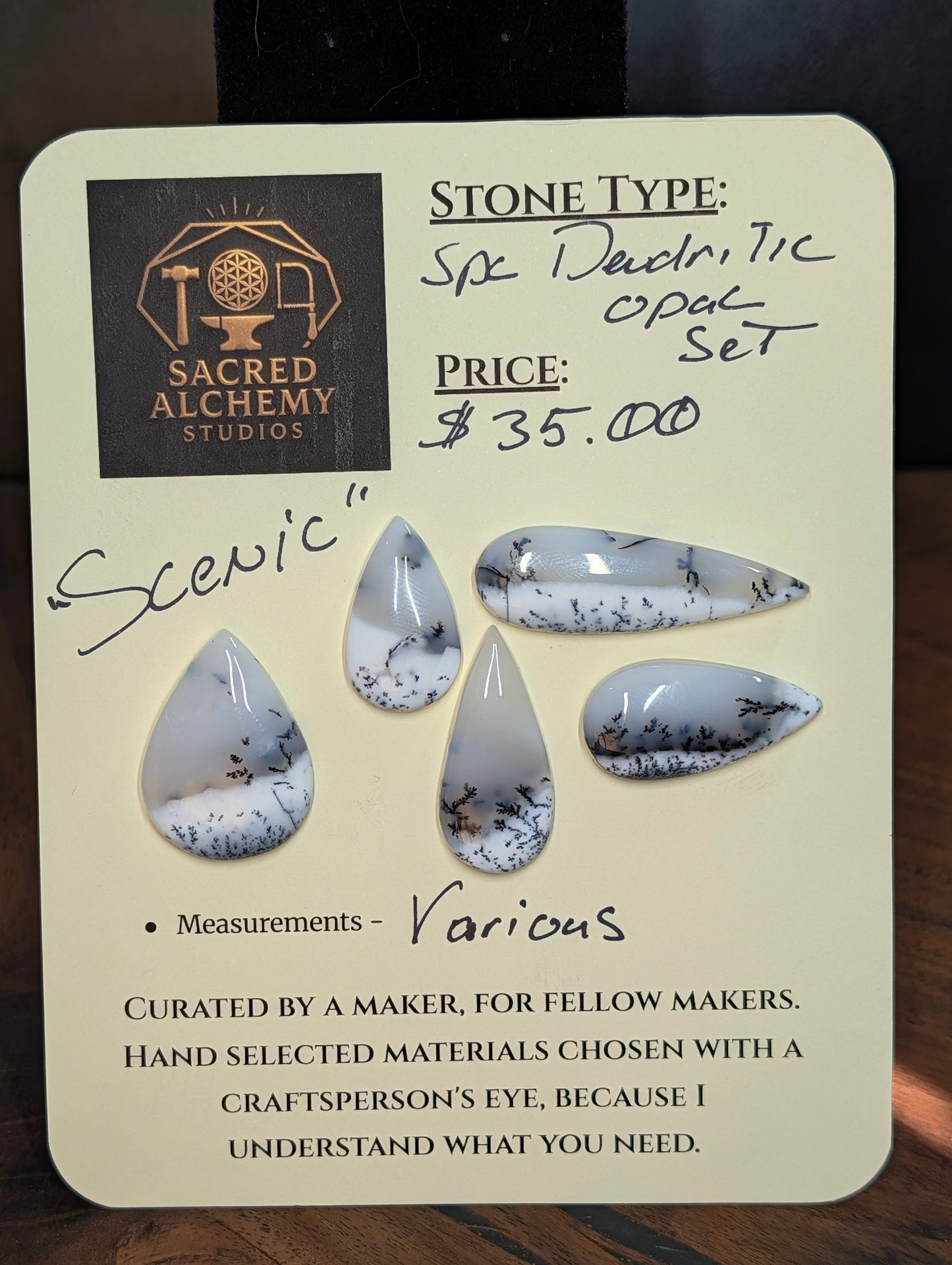 Dendritic Opal – Madagascar – 5pc Tear Shape Cabochon Set