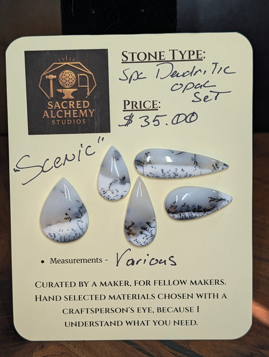 Dendritic Opal – Madagascar – 5pc Tear Shape Cabochon Set