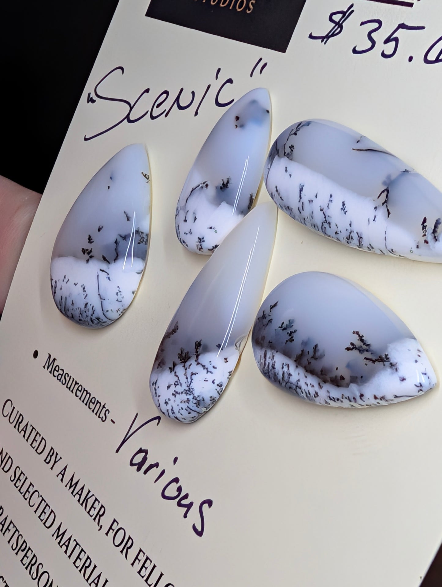 Dendritic Opal – Madagascar – 5pc Tear Shape Cabochon Set