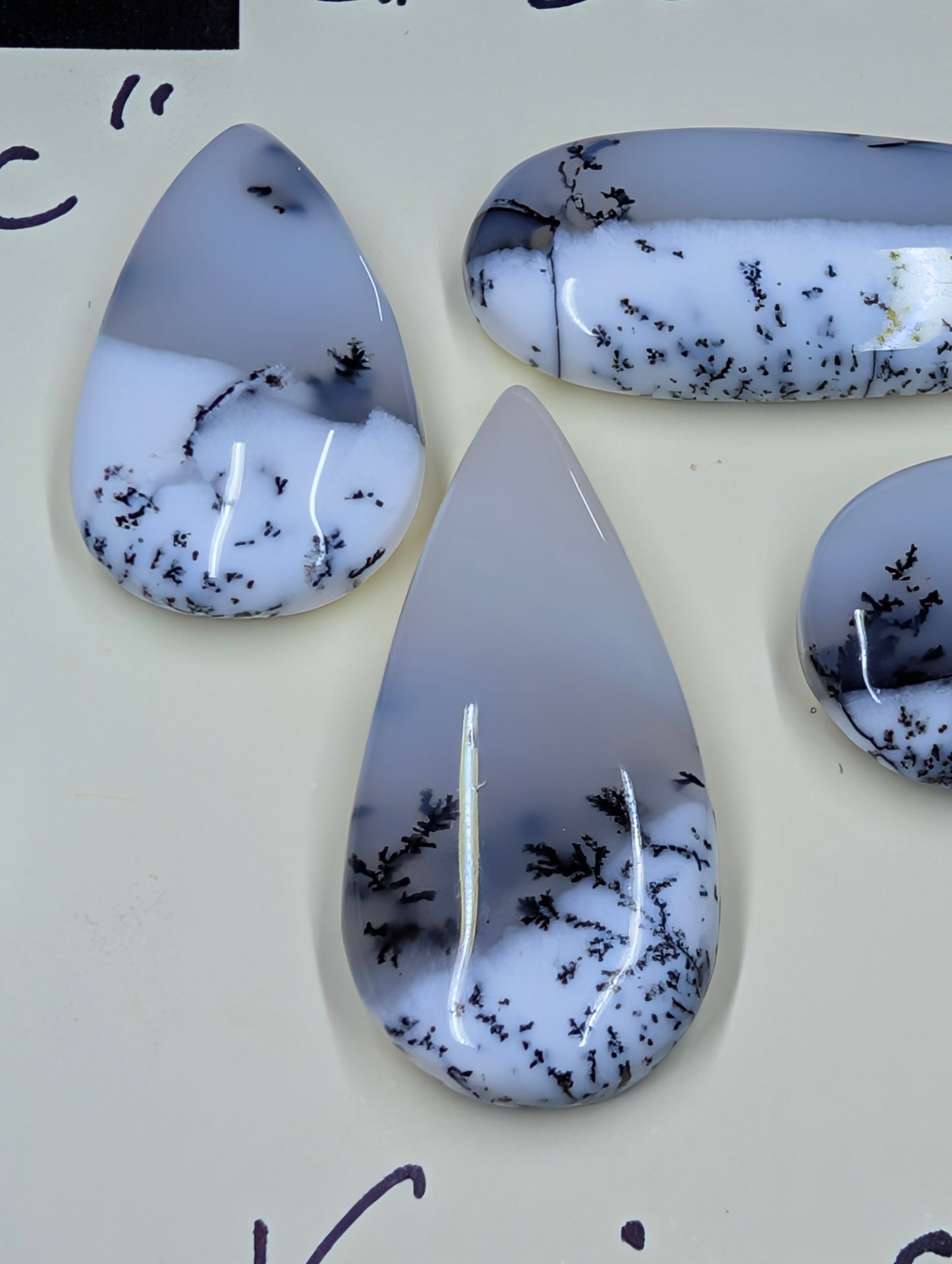 Dendritic Opal – Madagascar – 5pc Tear Shape Cabochon Set