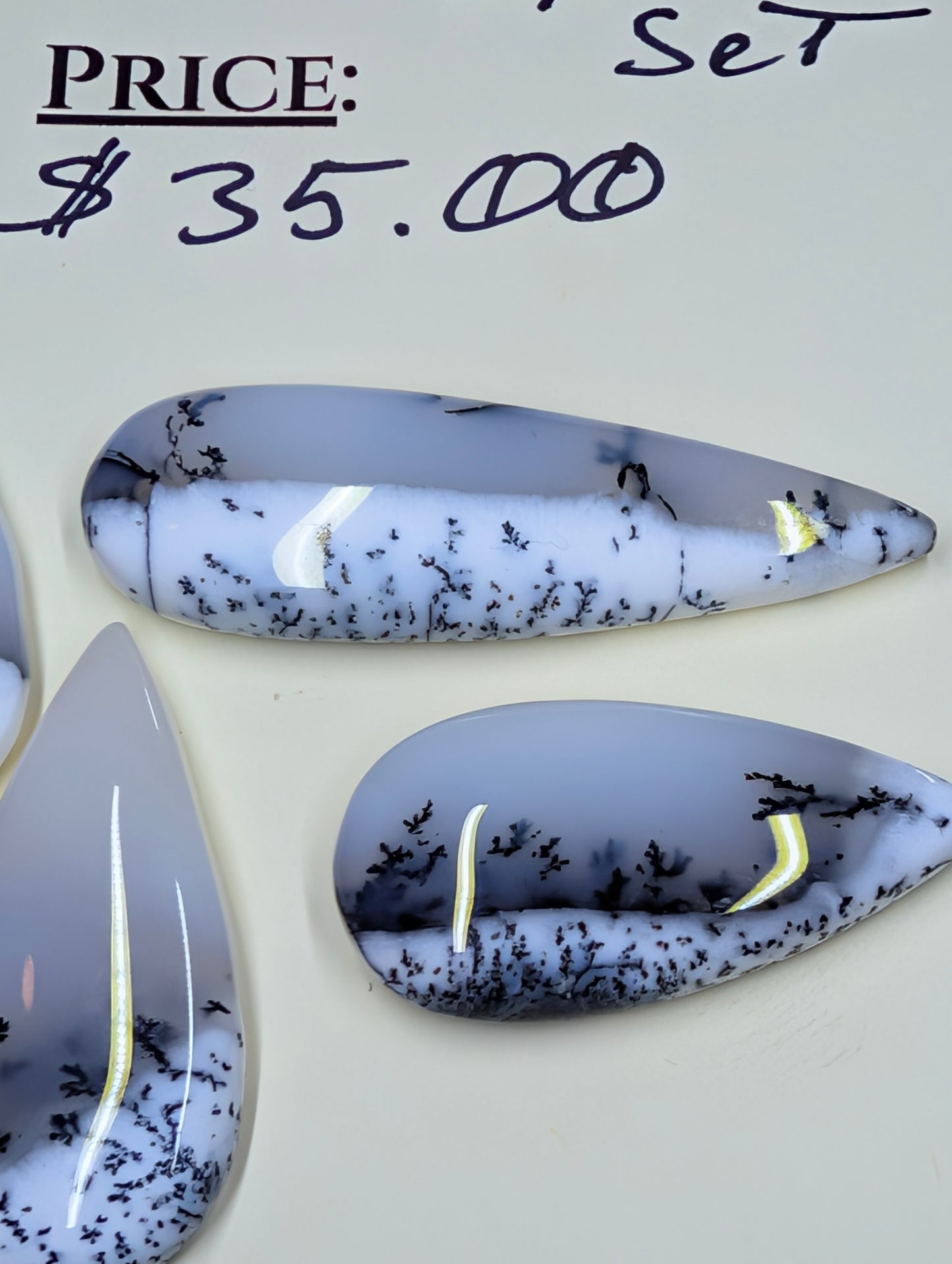 Dendritic Opal – Madagascar – 5pc Tear Shape Cabochon Set