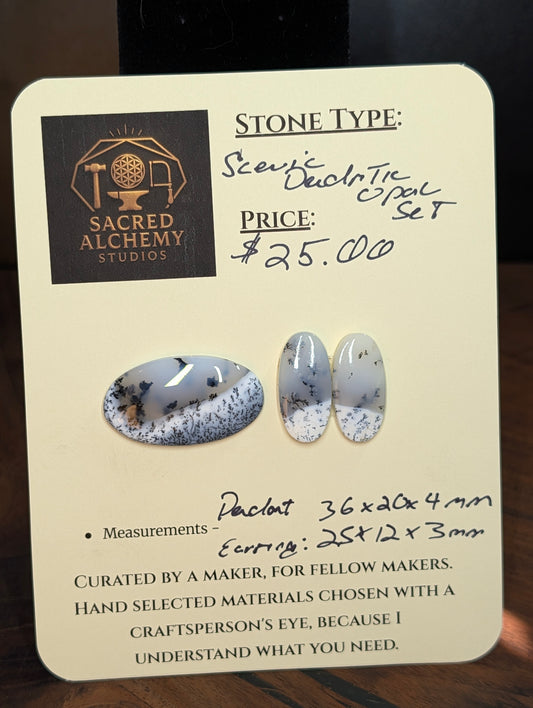 Scenic Dendritic Opal – Madagascar – 3pc Pendant and Earring Set - Top Grade