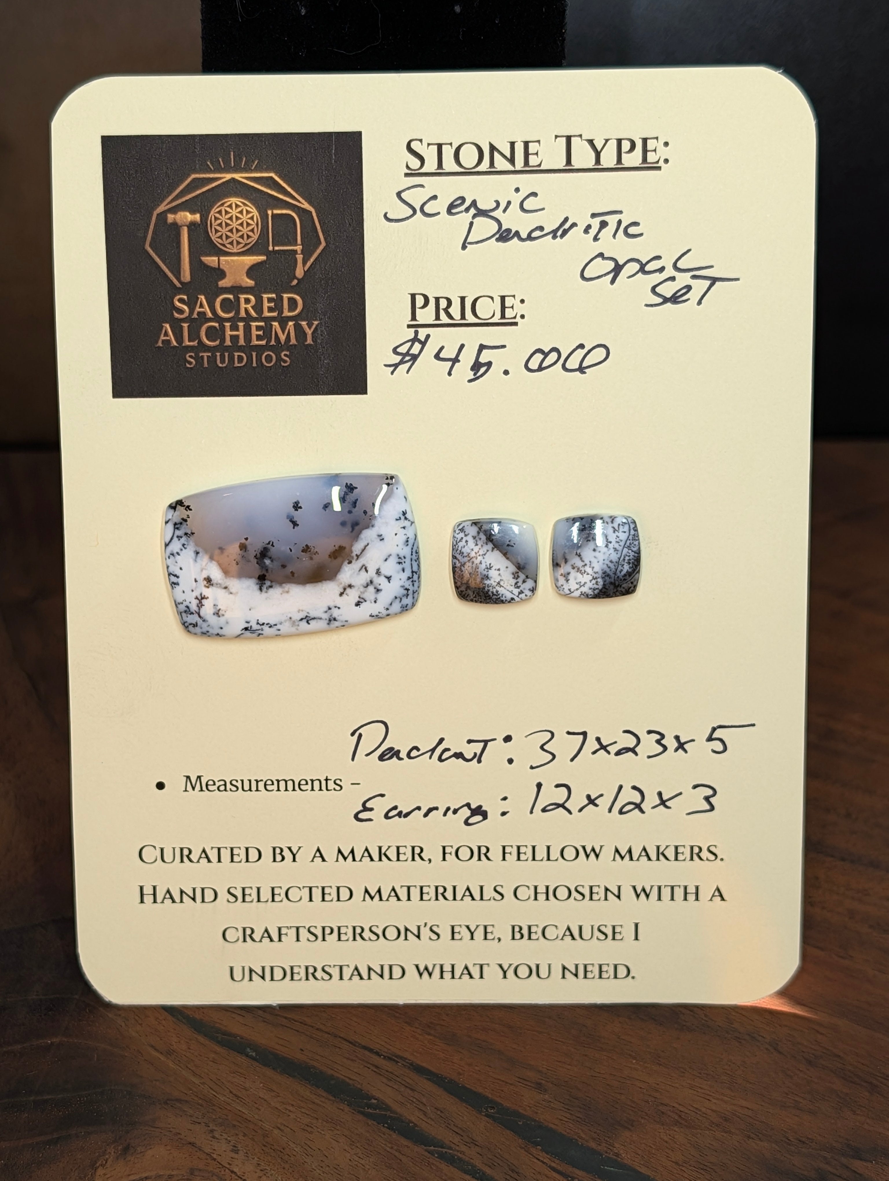Scenic Dendritic Opal – Madagascar – 3pc Pendant and Earring Set - Top Grade by Sacred Alchemy Studios
