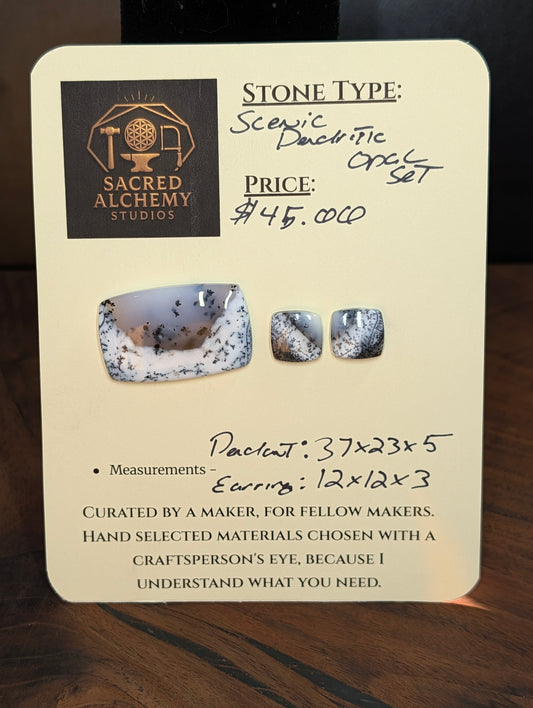 Scenic Dendritic Opal – Madagascar – 3pc Pendant and Earring Set - Top Grade