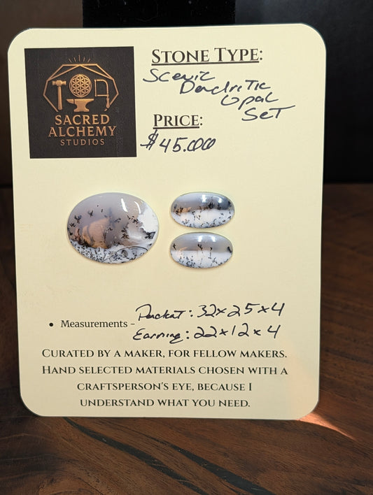 Scenic Dendritic Opal – Madagascar – 3pc Pendant and Earring Set - Top Grade