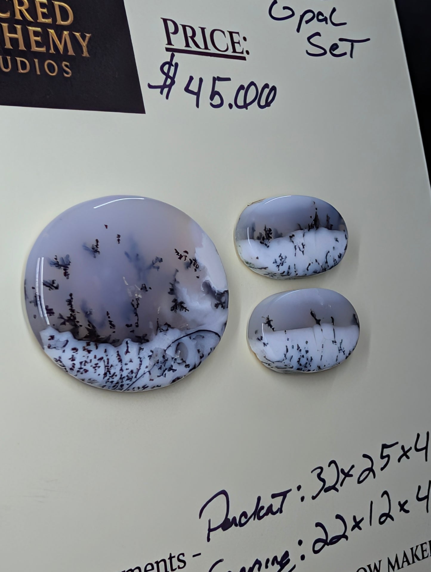 Scenic Dendritic Opal – Madagascar – 3pc Pendant and Earring Set - Top Grade