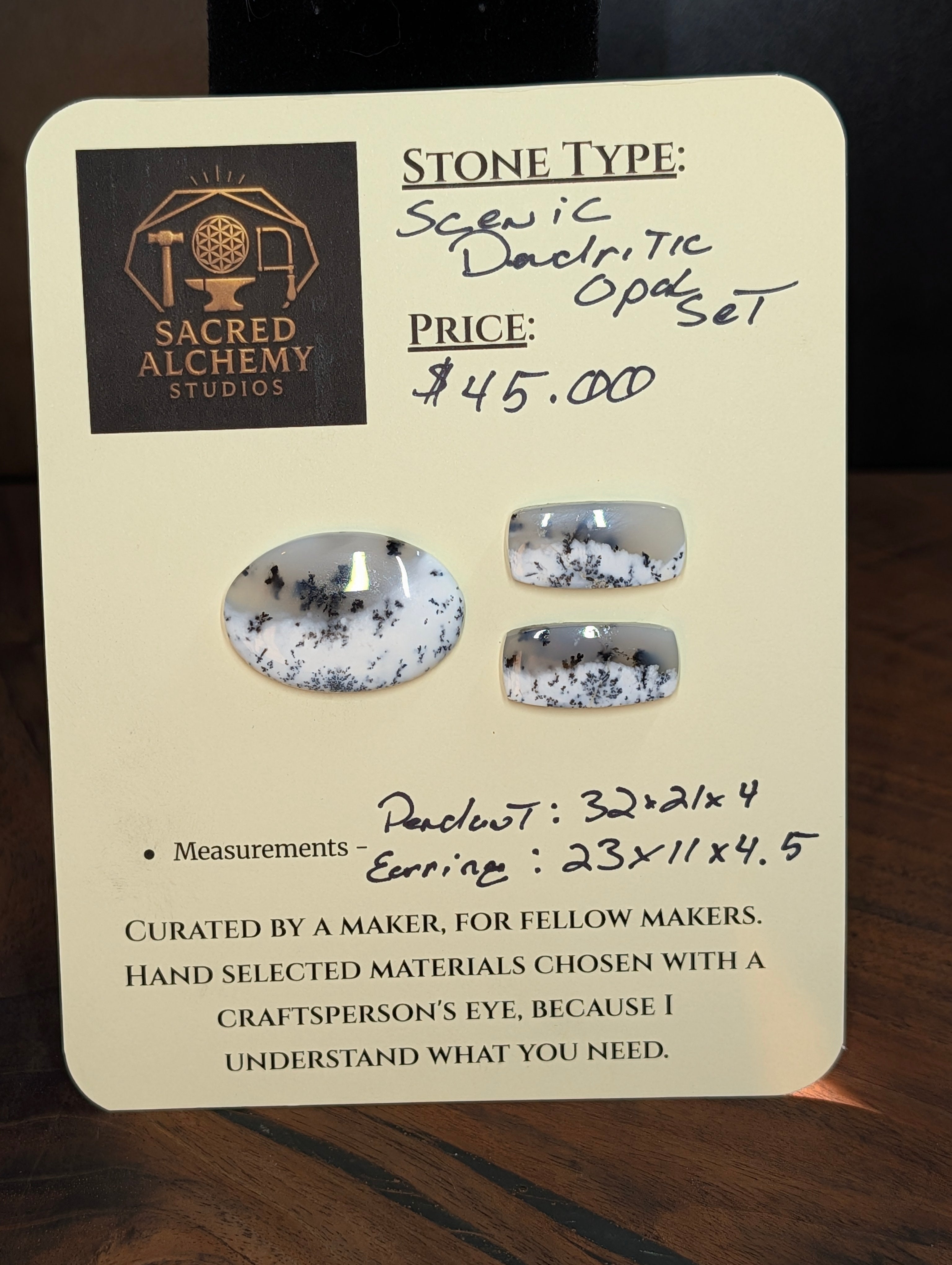 Scenic Dendritic Opal – Madagascar – 3pc Pendant and Earring Set - Top Grade by Sacred Alchemy Studios