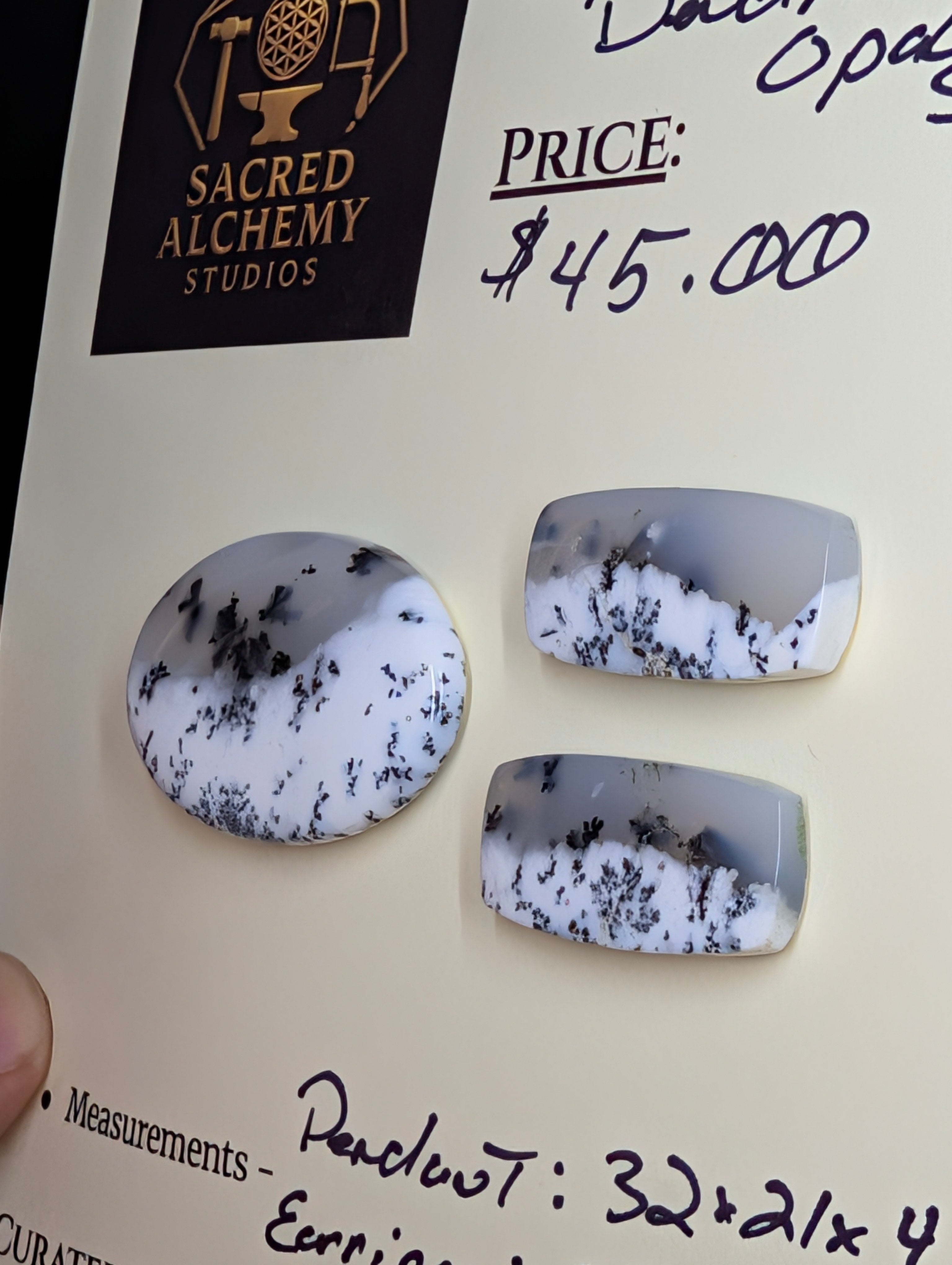 Scenic Dendritic Opal – Madagascar – 3pc Pendant and Earring Set - Top Grade by Sacred Alchemy Studios