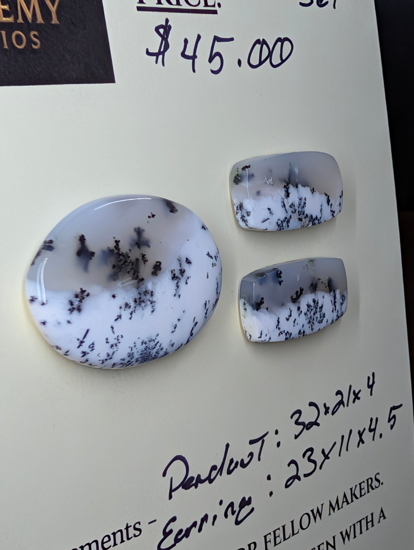 Scenic Dendritic Opal – Madagascar – 3pc Pendant and Earring Set - Top Grade