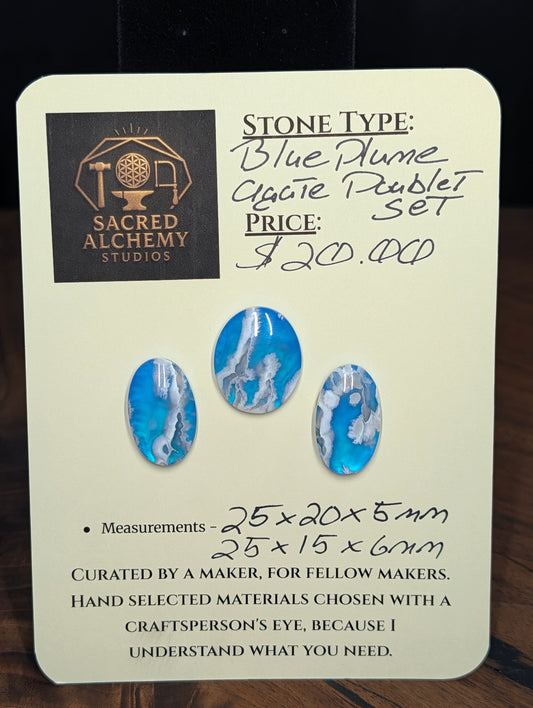 Blue Plume Aurora Doublet - Indonesia - Cabochon Matching Pendant & Earring Set