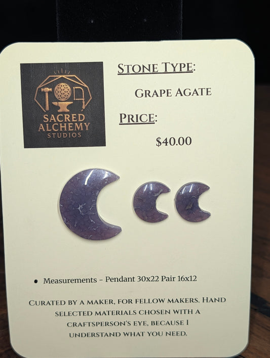 Crescent Moon Shape - Grape Agate - Design-Ready Calibrated Sets