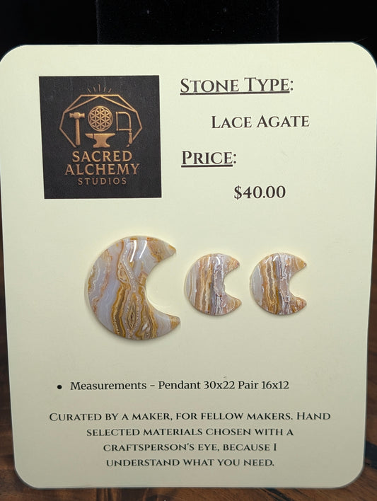 Crescent Moon Shape - Lace Agate - Design-Ready Calibrated Sets