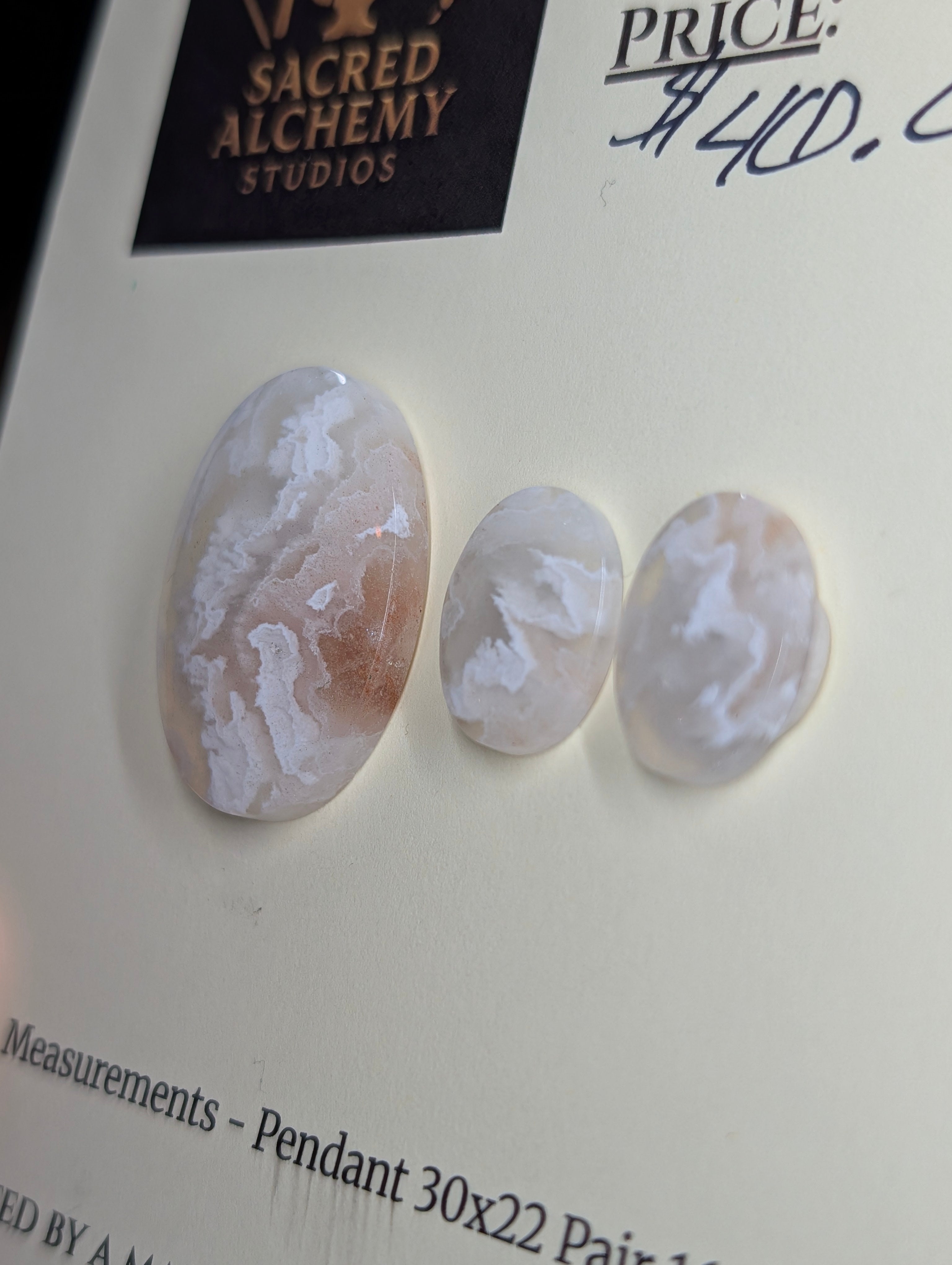 Oval Shape – Plume Agate - Cabochon Pendant and Earrings by Sacred Alchemy Studios