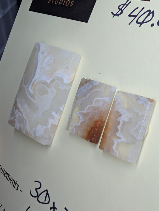 Rectangle Shape  – Plume Agate - Cabochon Pendant and Earrings