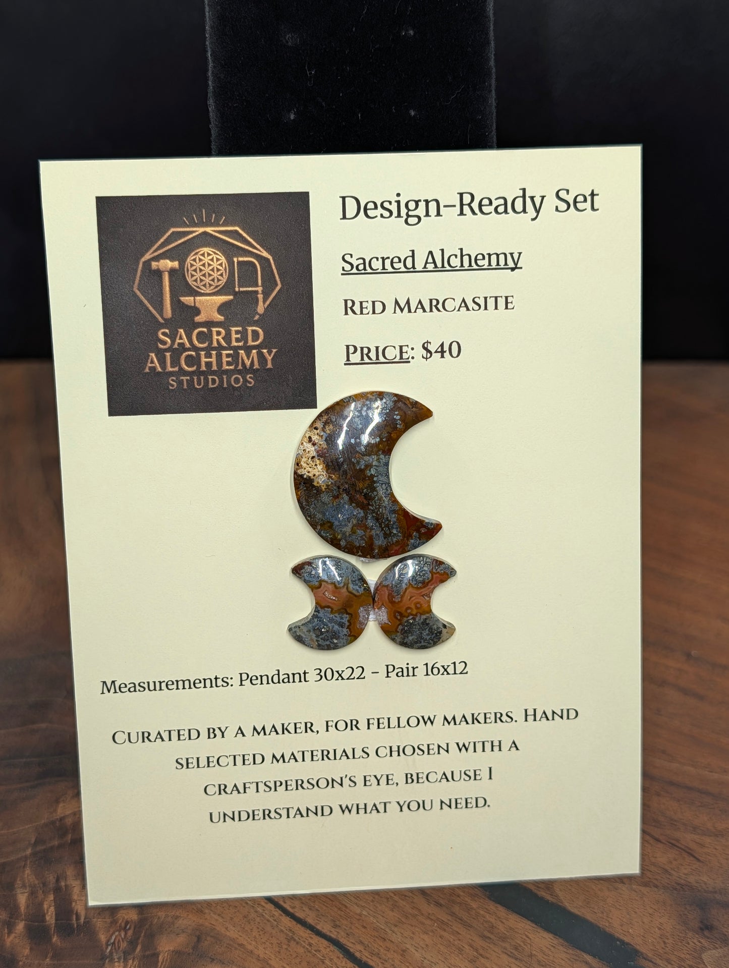 Crescent Moon - Red Marcasite - Design-Ready Sets by Sacred Alchemy Studios