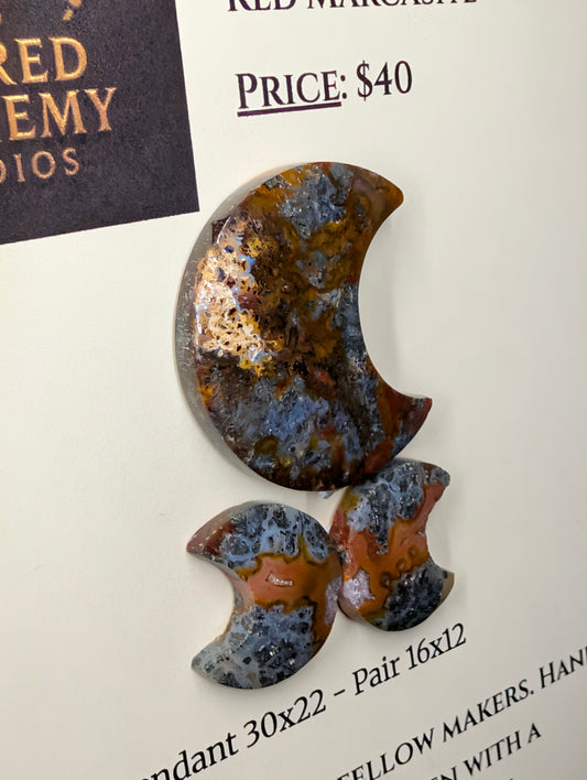 Crescent Moon - Red Marcasite - Design-Ready Sets by Sacred Alchemy Studios