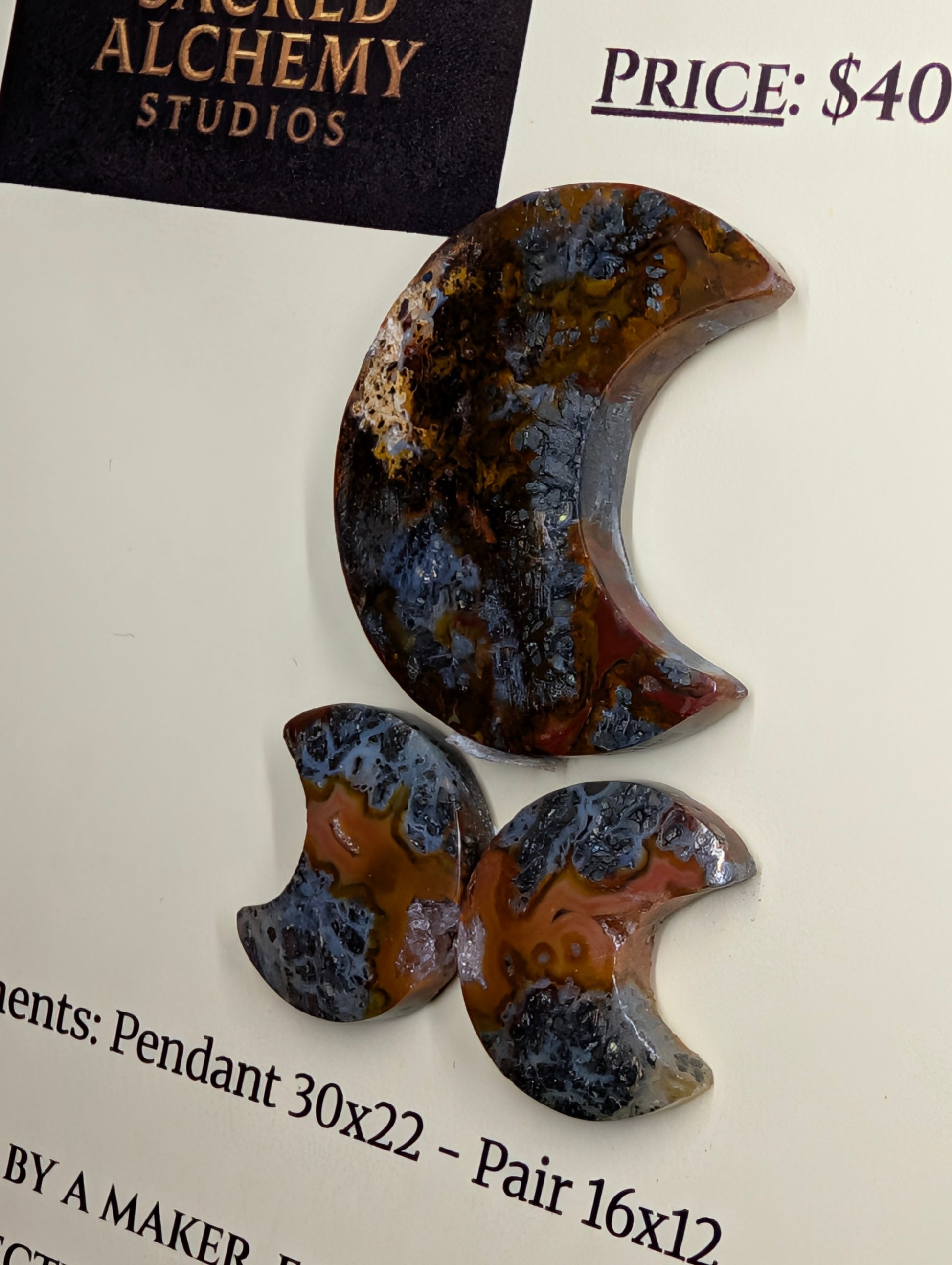 Crescent Moon - Red Marcasite - Design-Ready Sets by Sacred Alchemy Studios