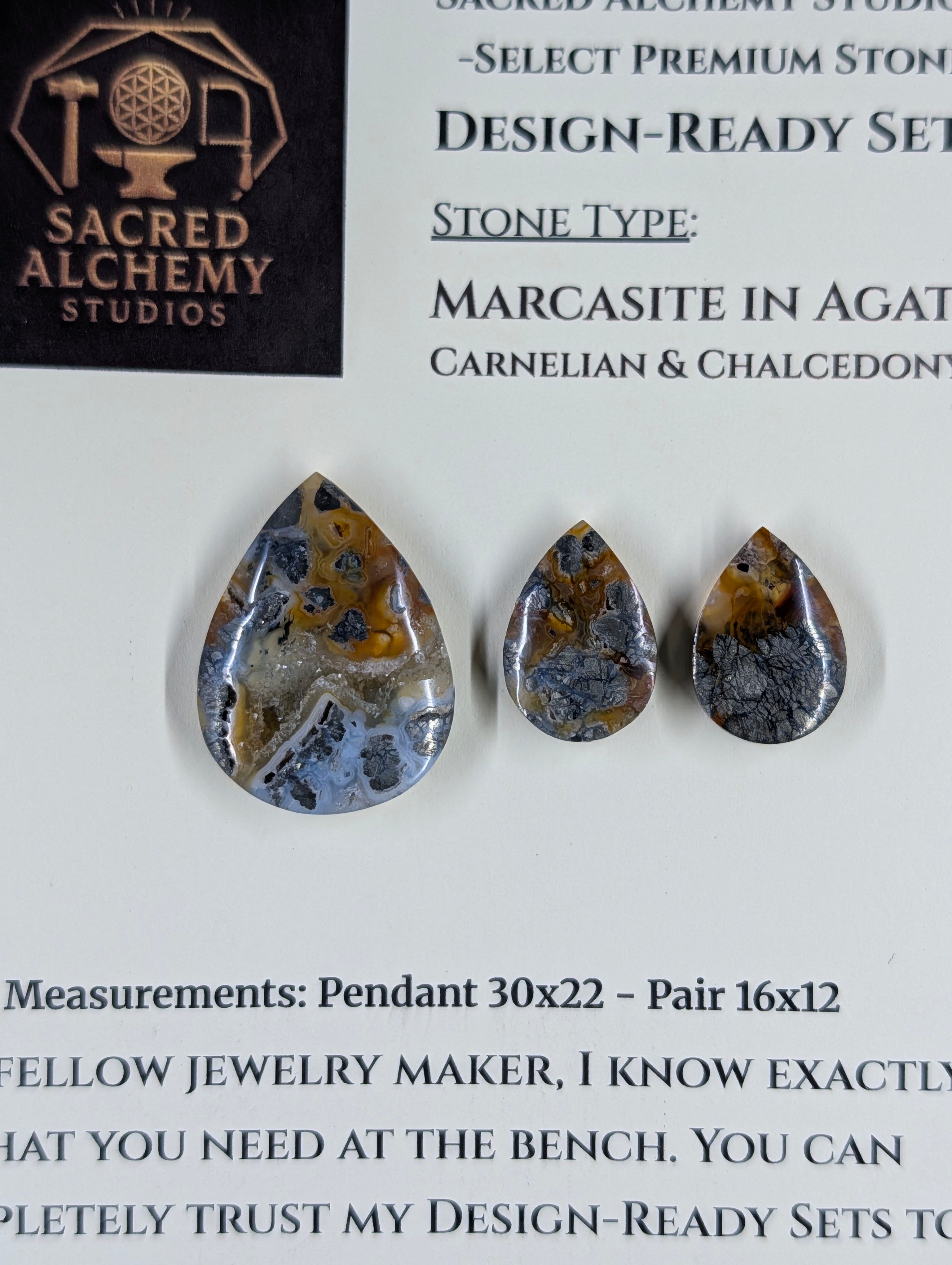 Tear Shape - Marcasite in Agate - Sacred Alchemy Select - Design-Ready Set by Sacred Alchemy Studios