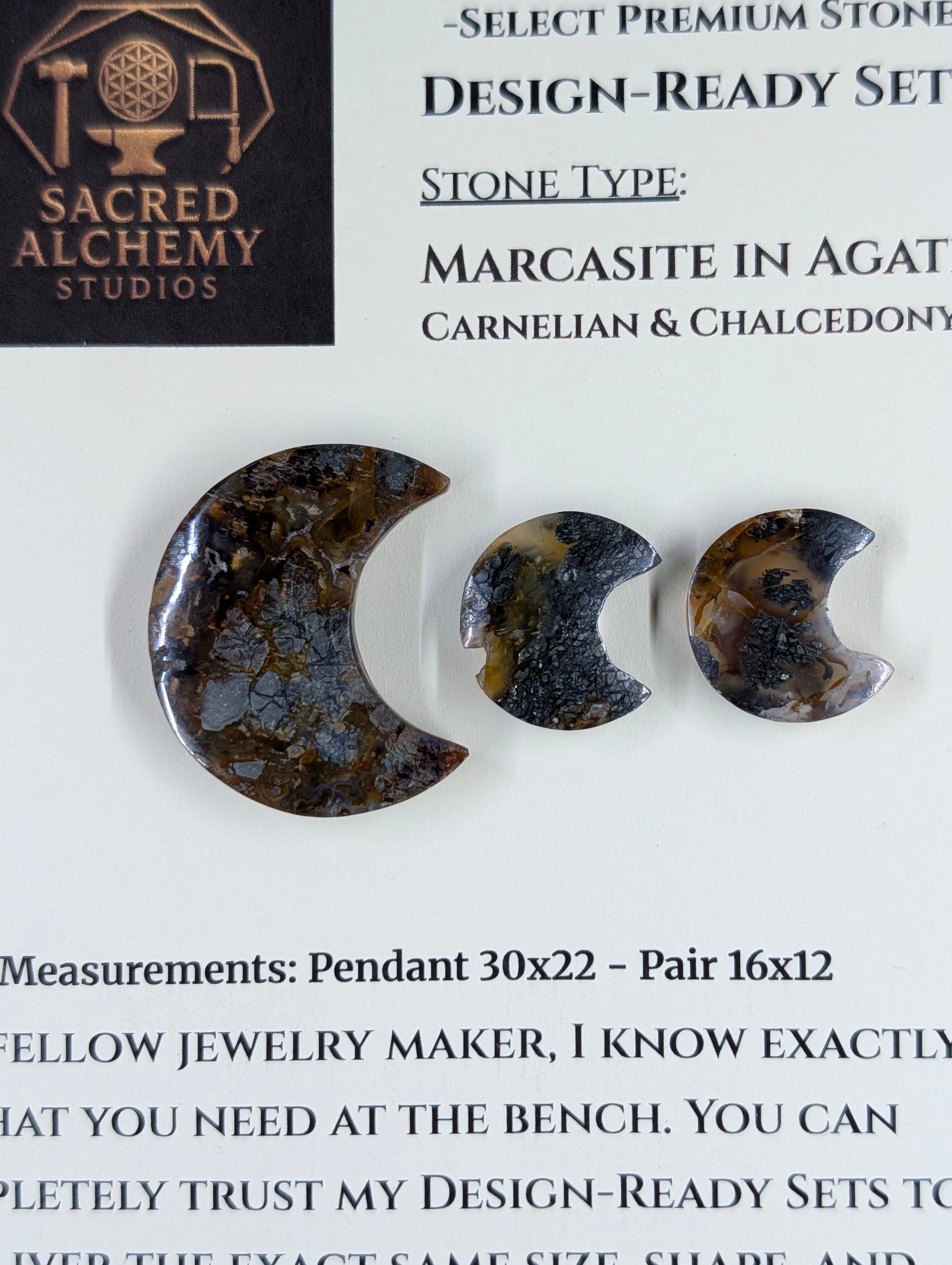 Crescent Moon - Marcasite in Agate - Sacred Alchemy Select Premium Collection - Design-Ready Set by Sacred Alchemy Studios