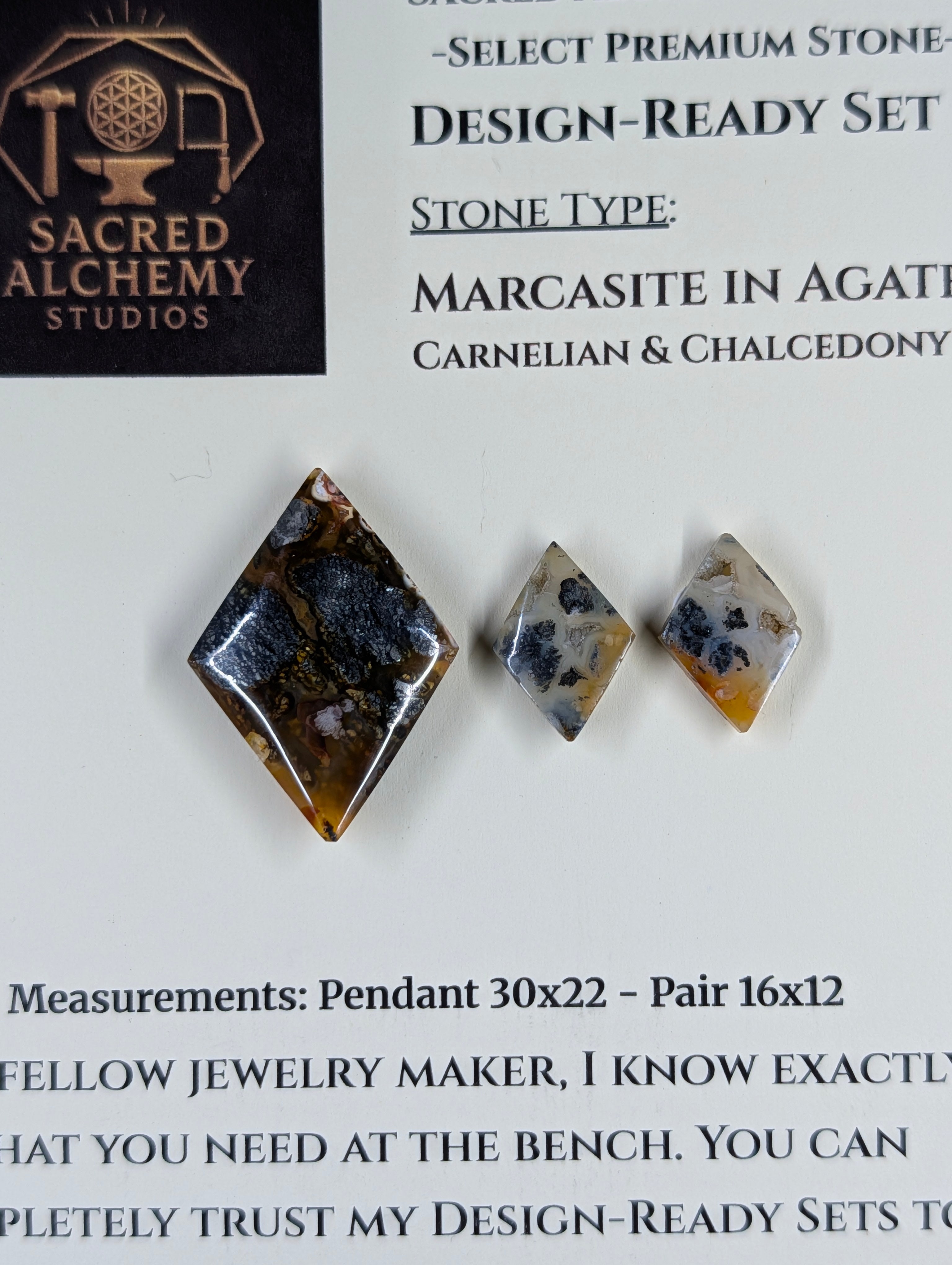 Rhombus Shape - Marcasite in Agate - Sacred Alchemy Select - Design-Ready Set by Sacred Alchemy Studios