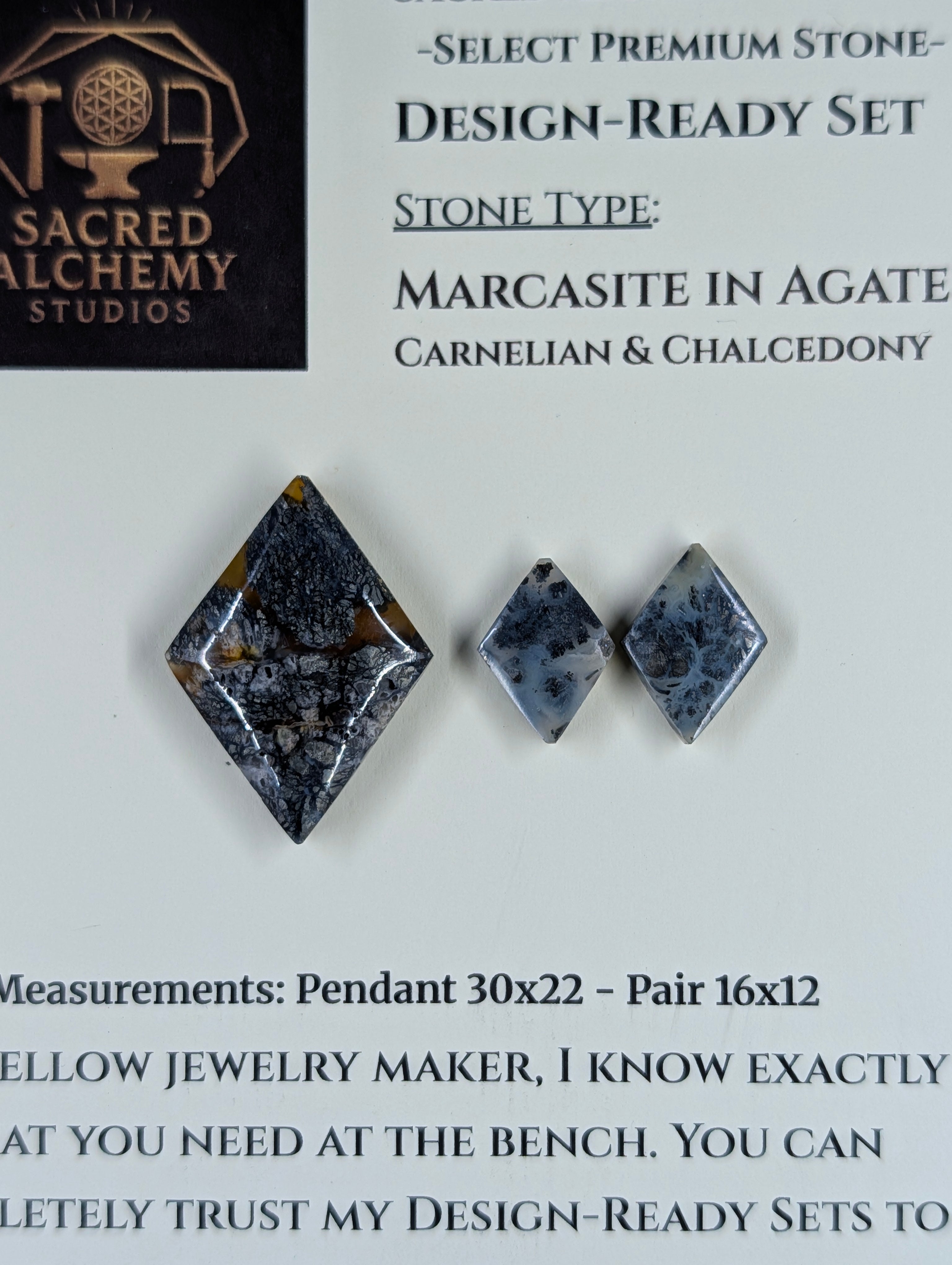 Rhombus Shape - Marcasite in Agate - Sacred Alchemy Select - Design-Ready Set by Sacred Alchemy Studios