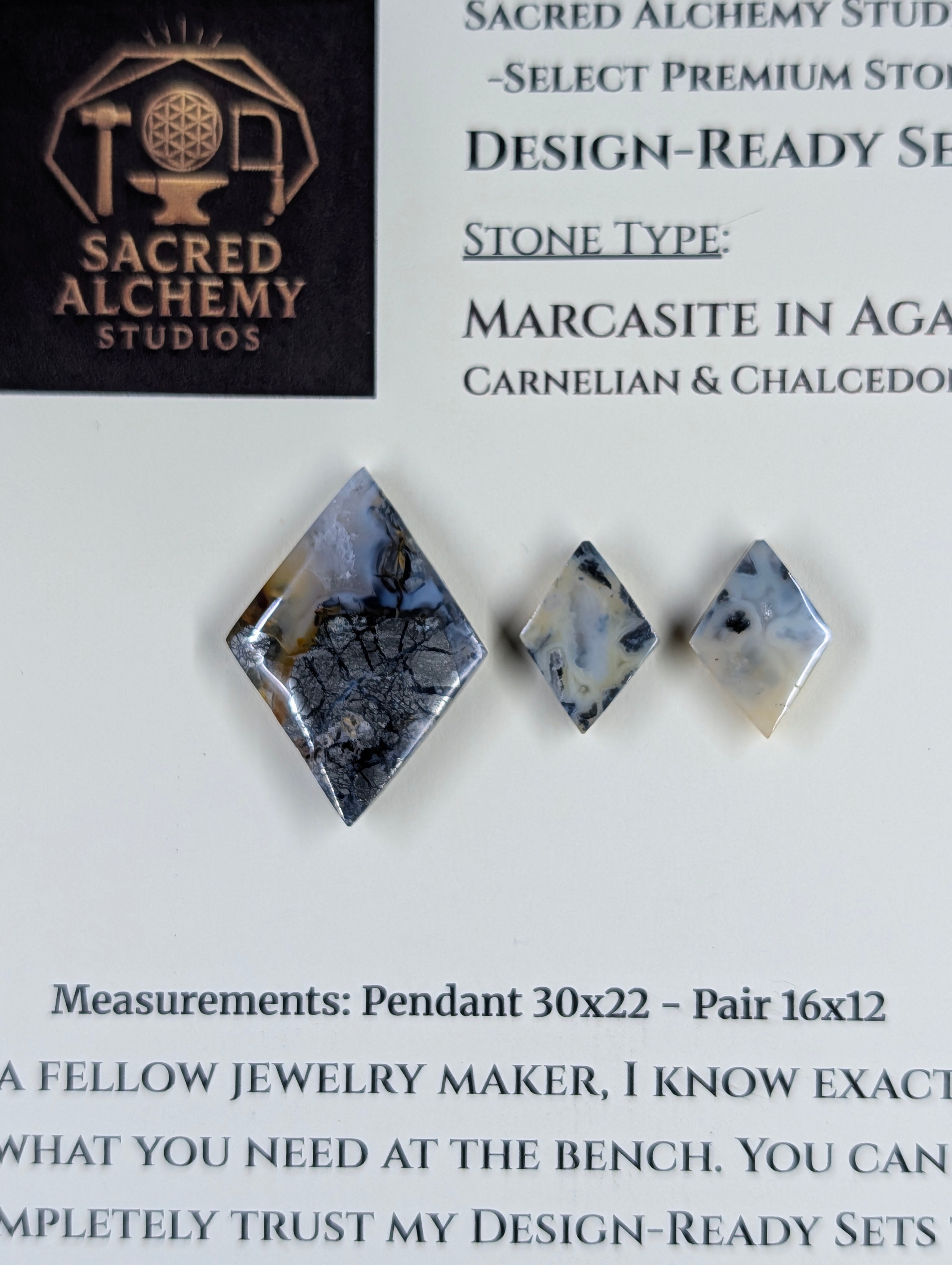 Rhombus Shape - Marcasite in Agate - Sacred Alchemy Select - Design-Ready Set by Sacred Alchemy Studios