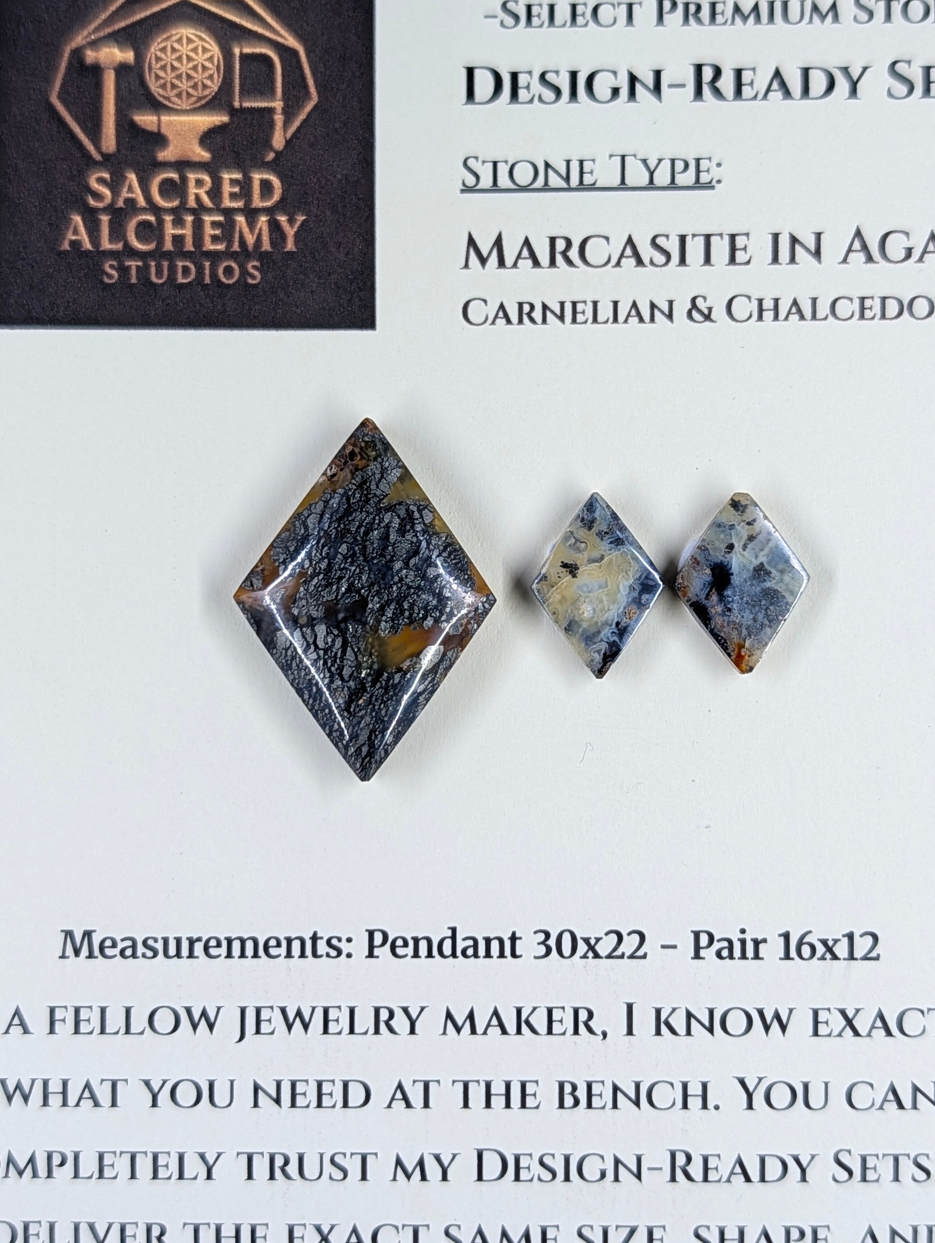 Rhombus Shape - Marcasite in Agate - Sacred Alchemy Select - Design-Ready Set by Sacred Alchemy Studios