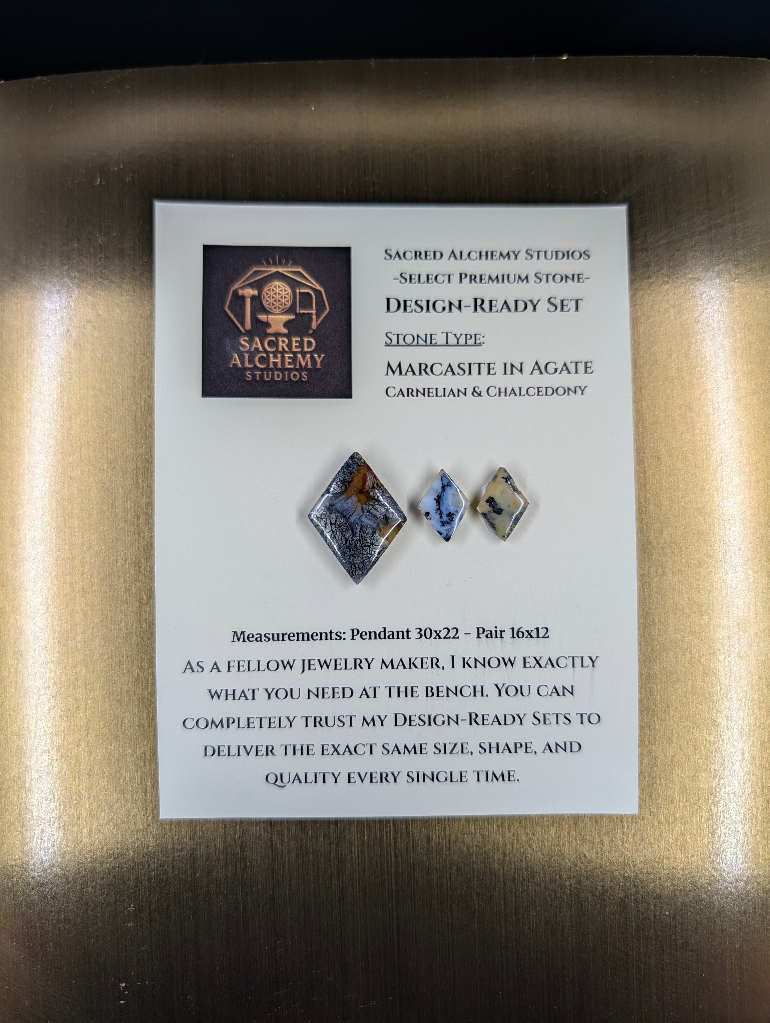 Rhombus Shape - Marcasite in Agate - Sacred Alchemy Select - Design-Ready Set