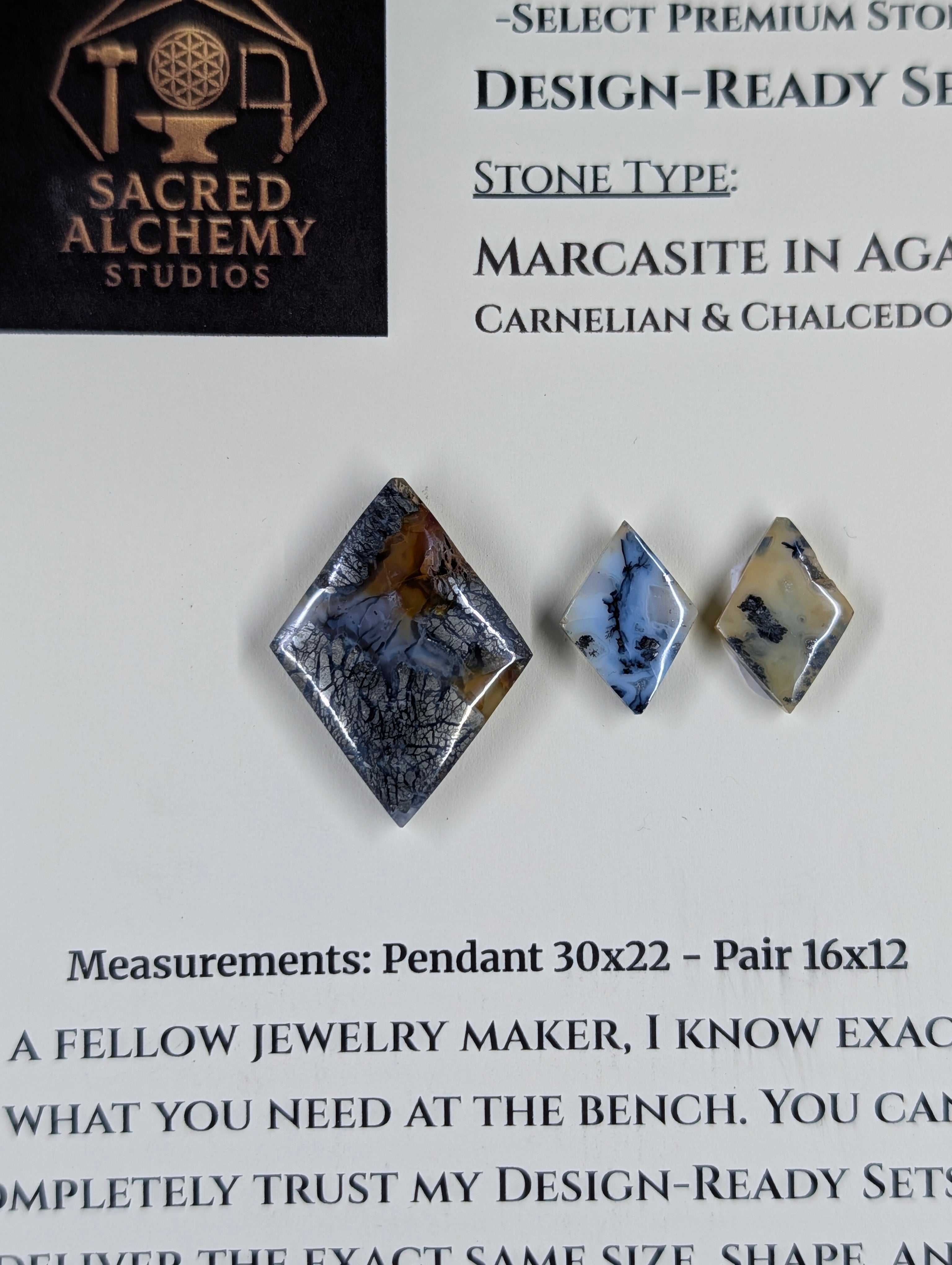 Rhombus Shape - Marcasite in Agate - Sacred Alchemy Select - Design-Ready Set